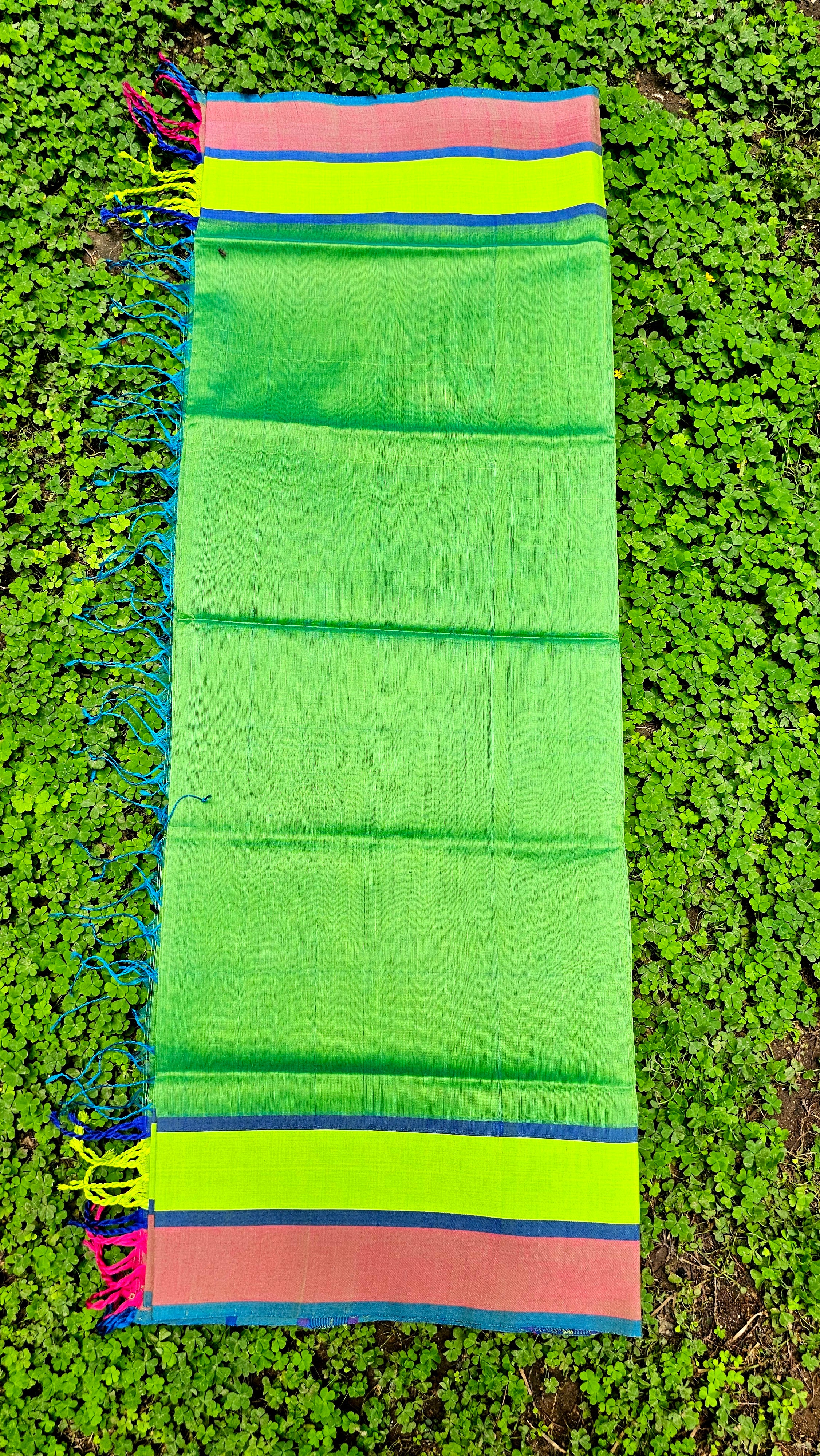 Green Dupatta with Multicolor Borders.