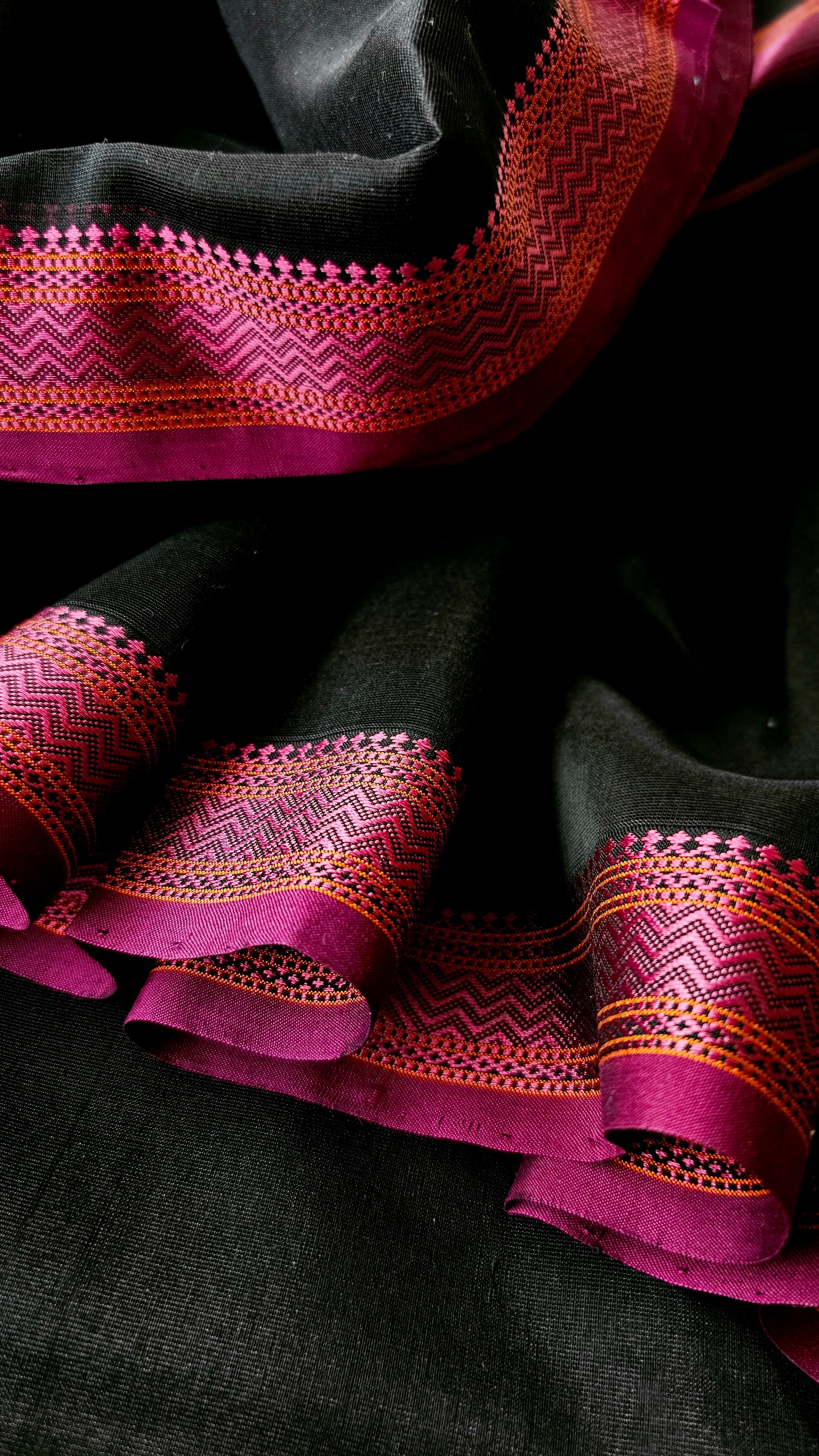 Black Saree with Resham Borders.