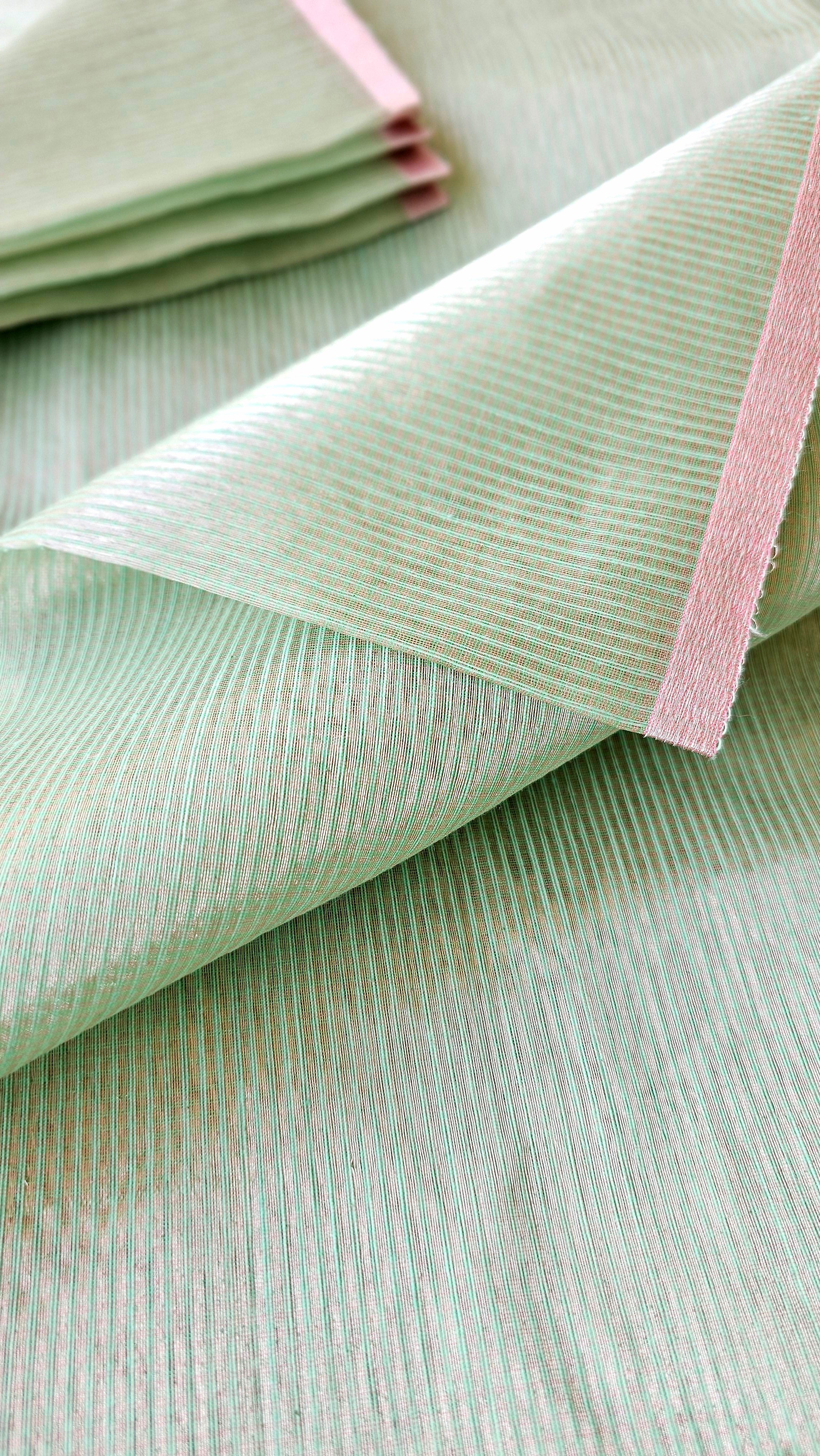 Silver Tissue Checks Fabric with Pink/Silver Selvedges