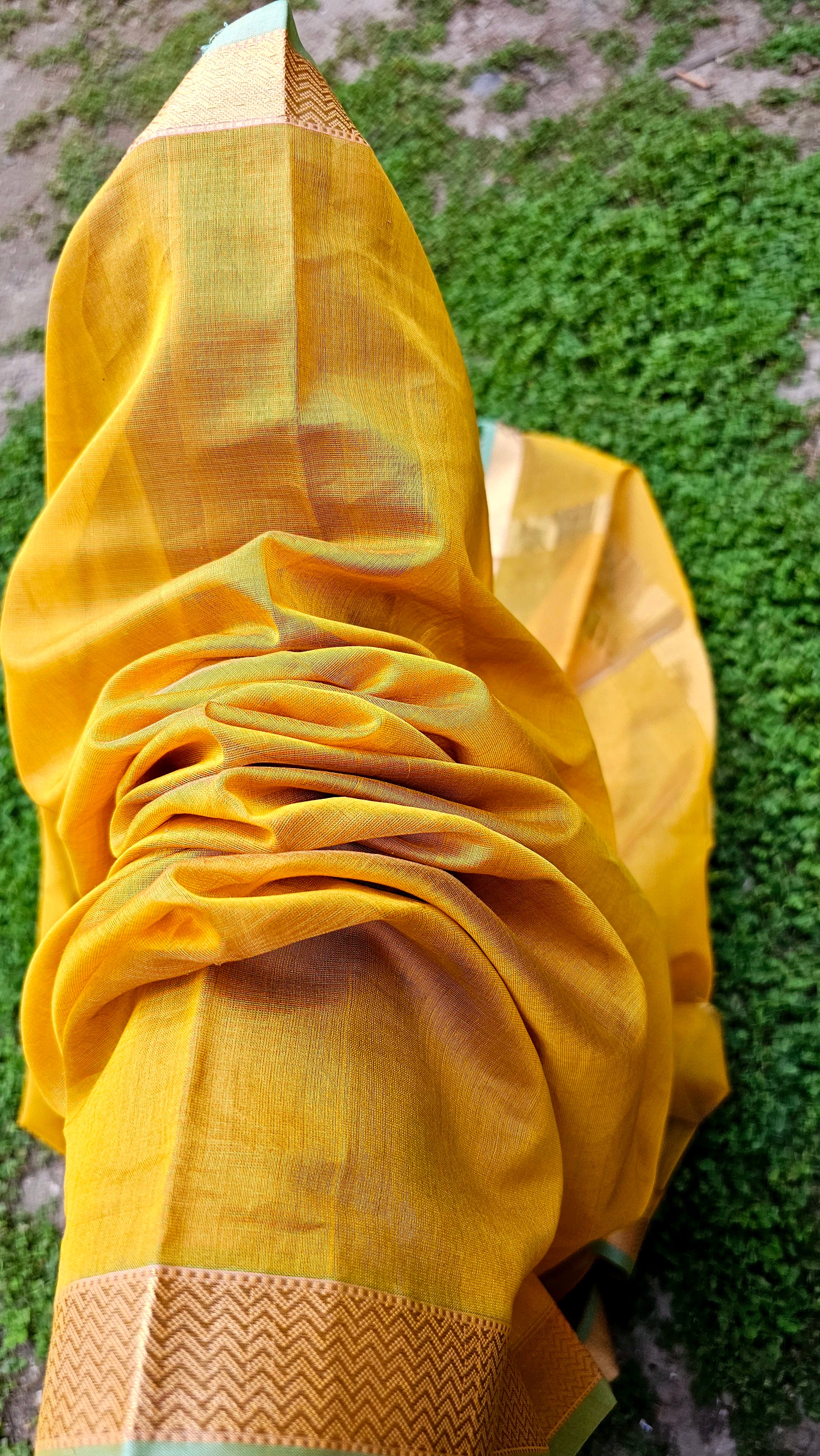 Traditional Raasta Dupatta with Gold Zari Borders and Green Selvedges.