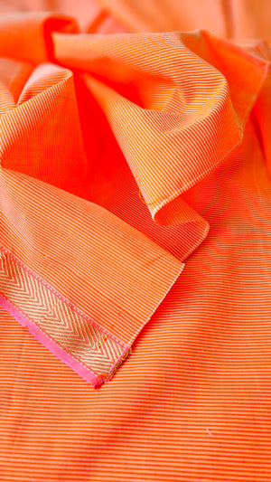 Pure Cotton Fabric with Warp Stripes and "V" Gold Zari Borders.