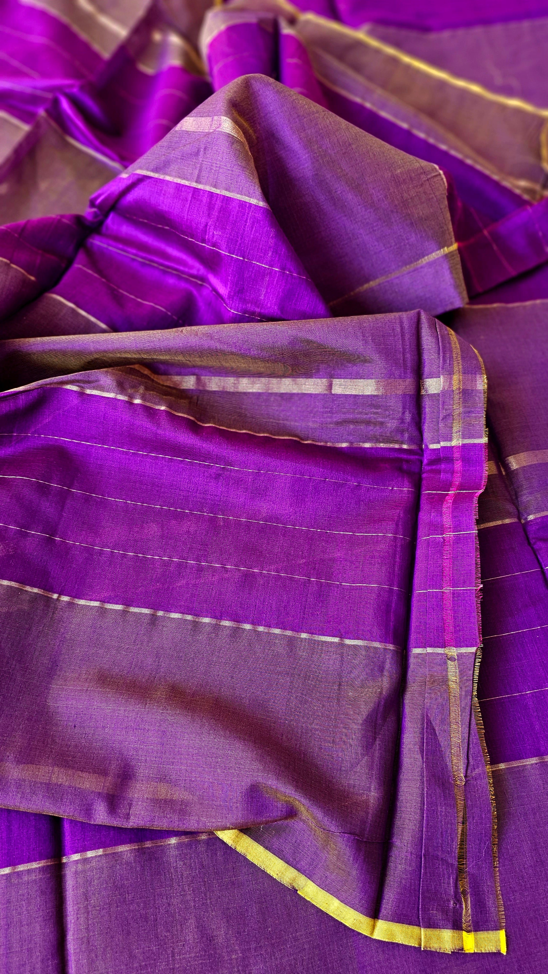 Purple Fabric with Gold Zari Warp Stripes.