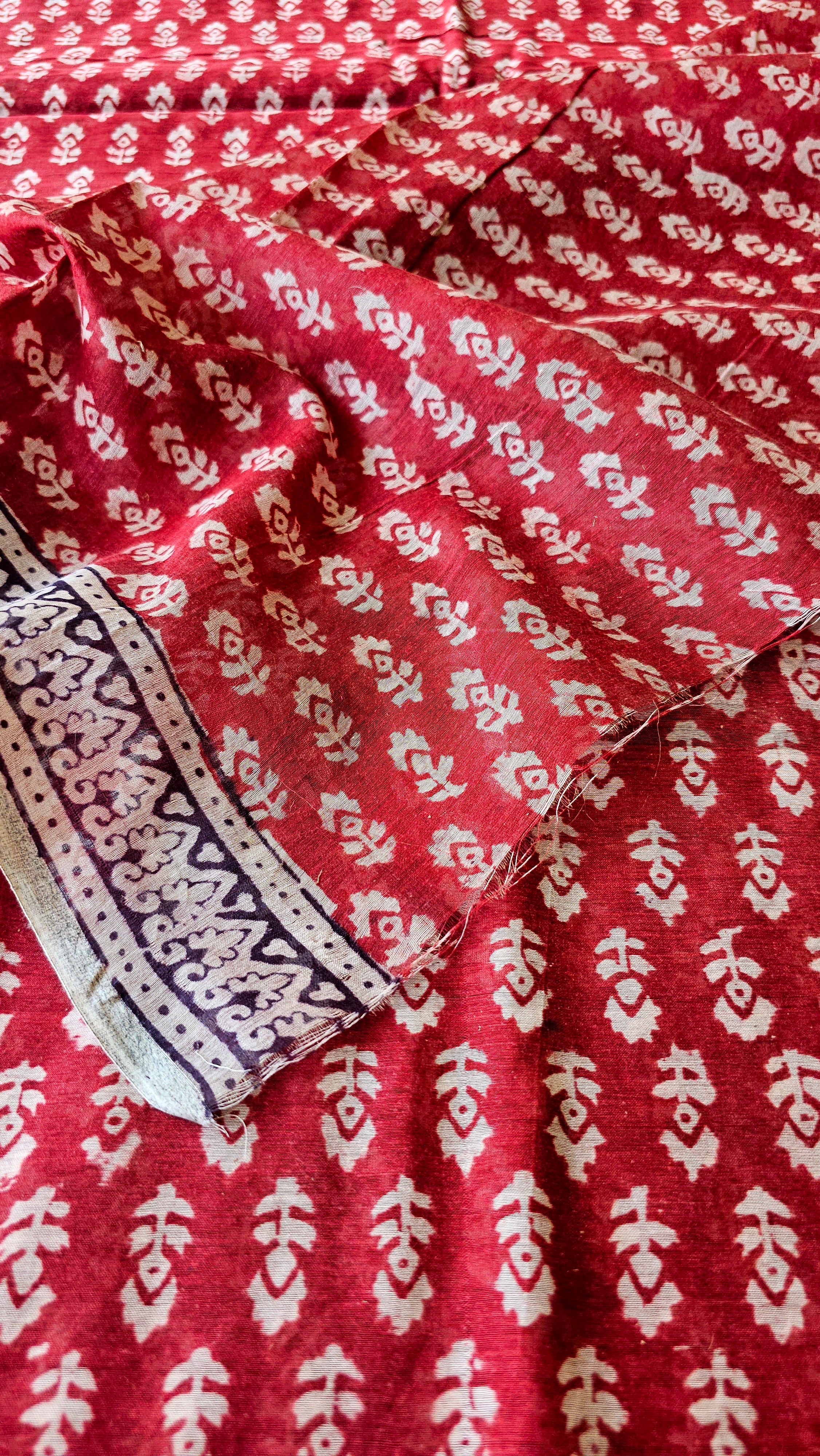 Maheshwari Silk/Cotton running Fabrics with Bagh Prints.