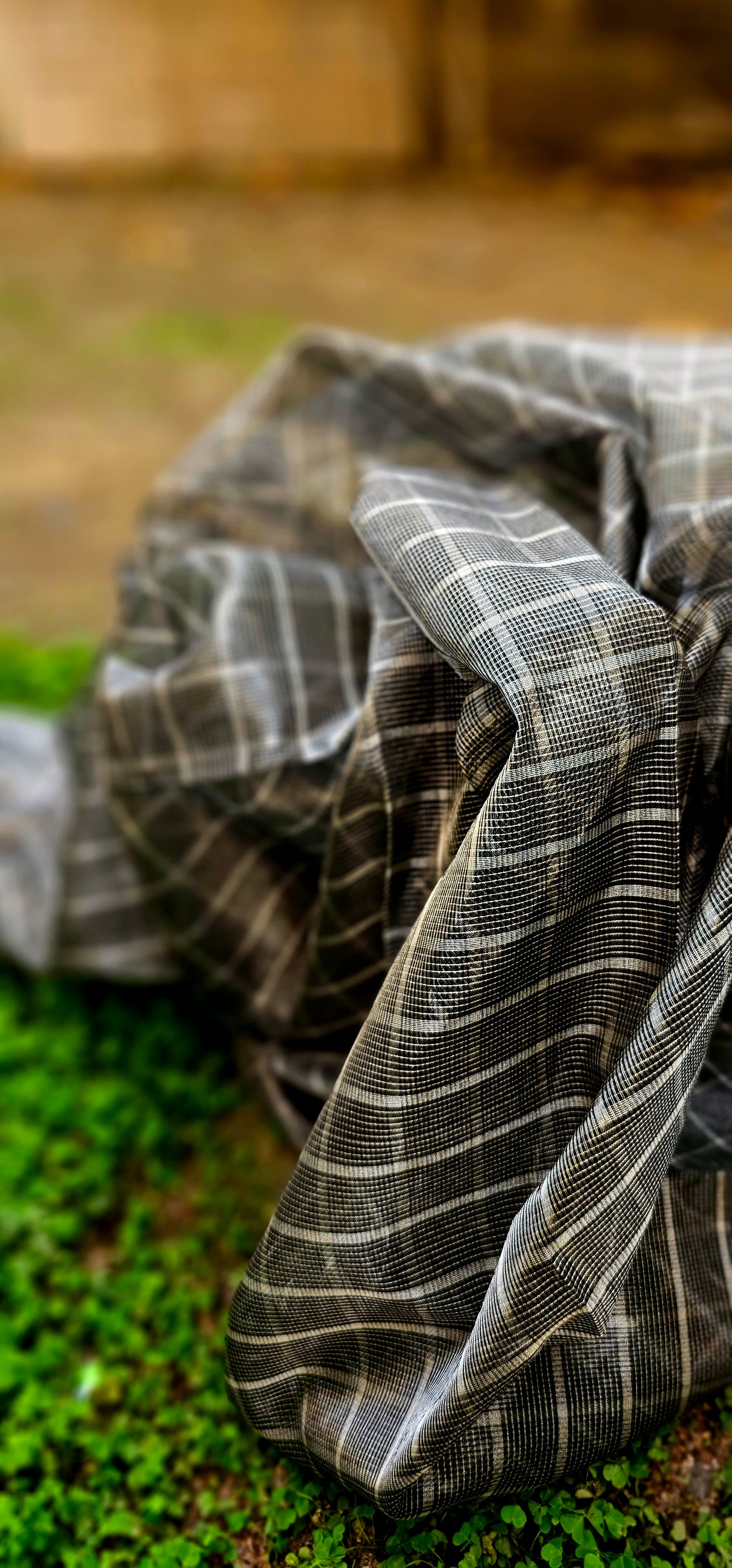 Silver Tissue Checks running Fabric