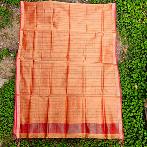 Dupatta with Weft Stripes and Gold Zari Borders.