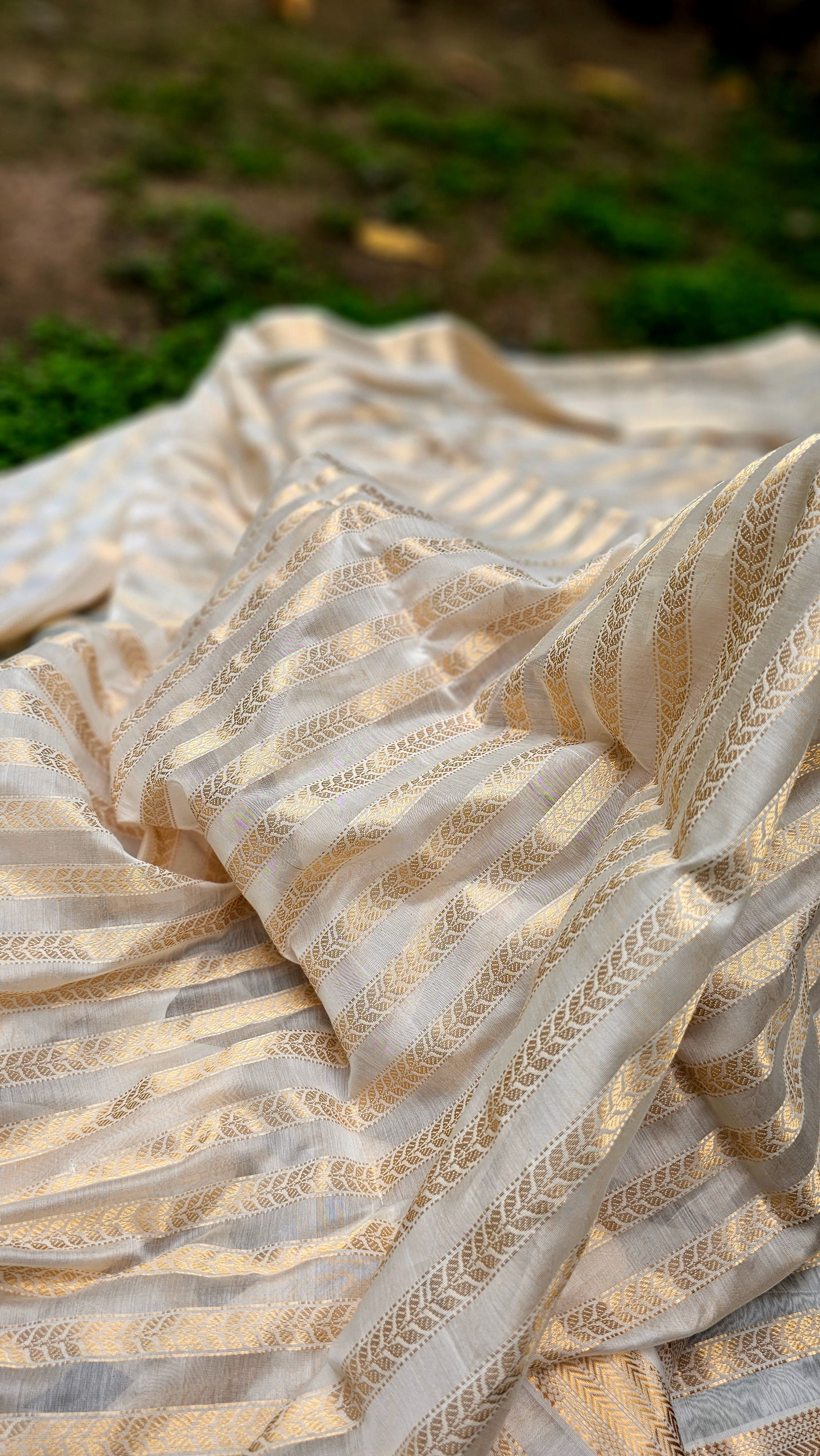 An Off White Saree with "Navya Naveli Patti" Dobby Design