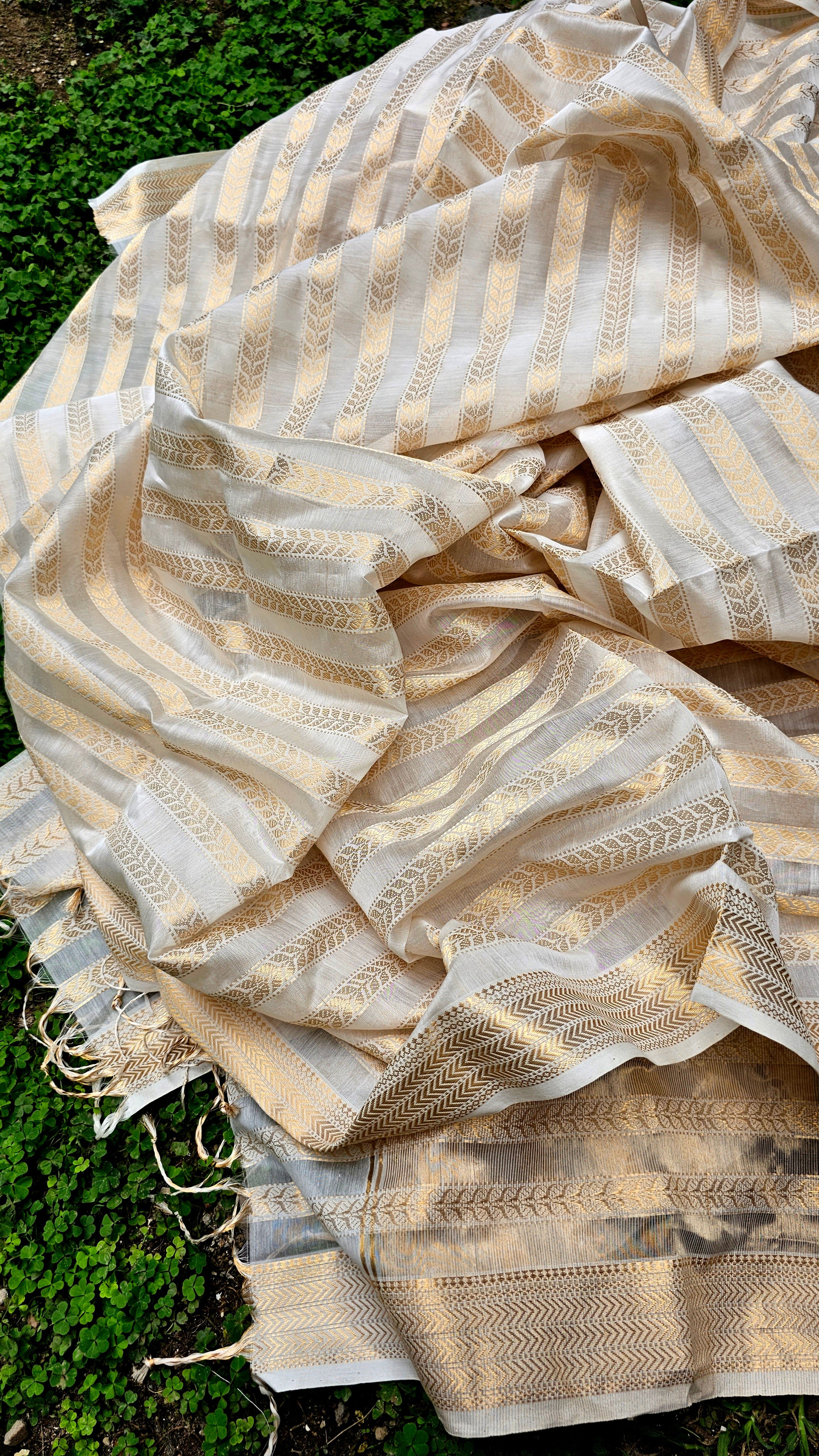 An Off White Saree with "Navya Naveli Patti" Dobby Design