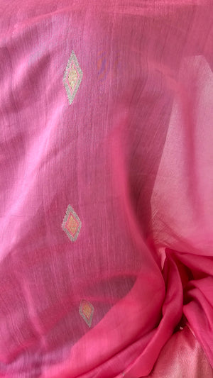 Saree with Silver/Gold Meena Booties, Silk Borders and Tissue Palla.