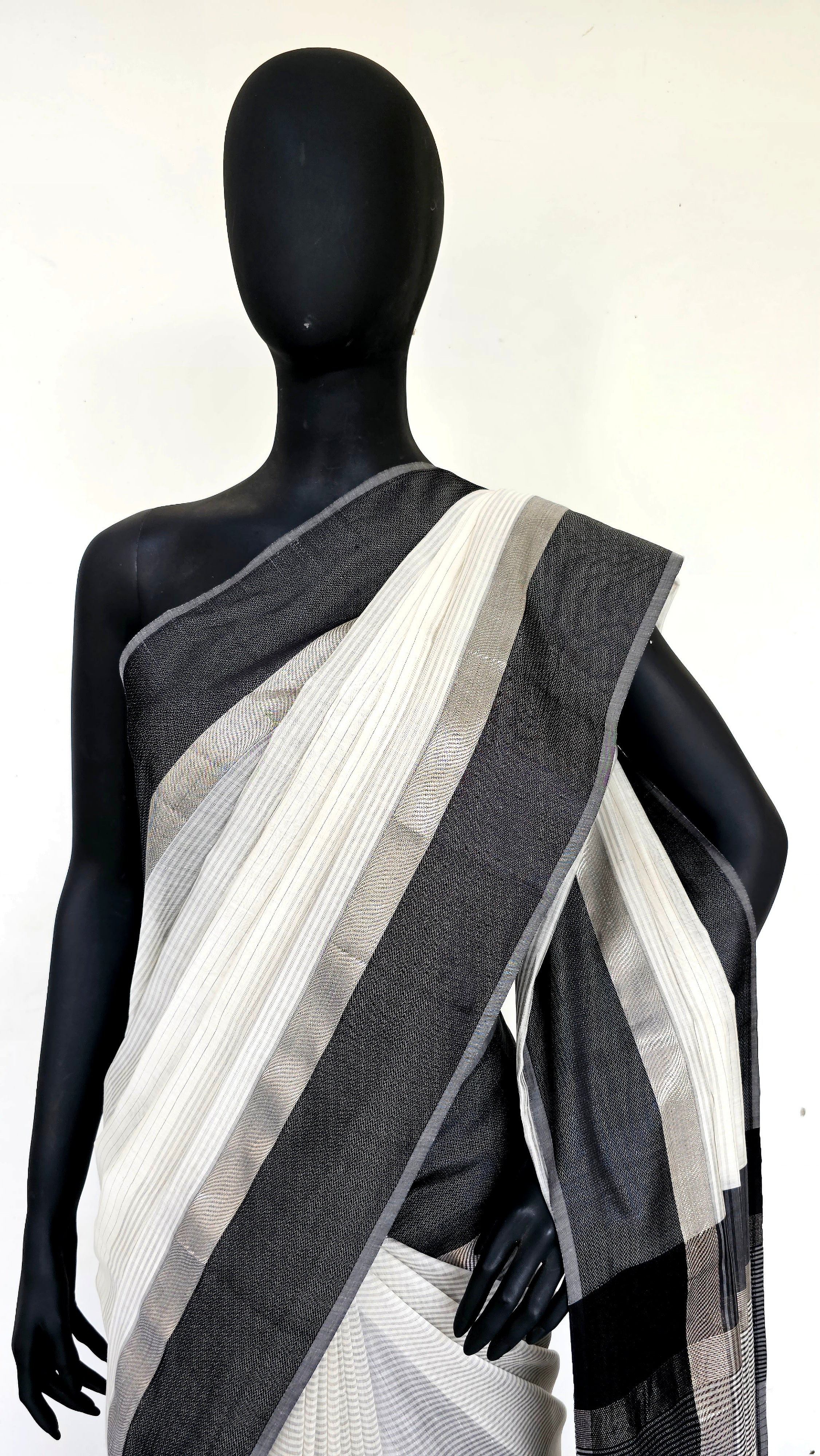 Black and White Raasta Saree with Resham/Silver Zari Borders.