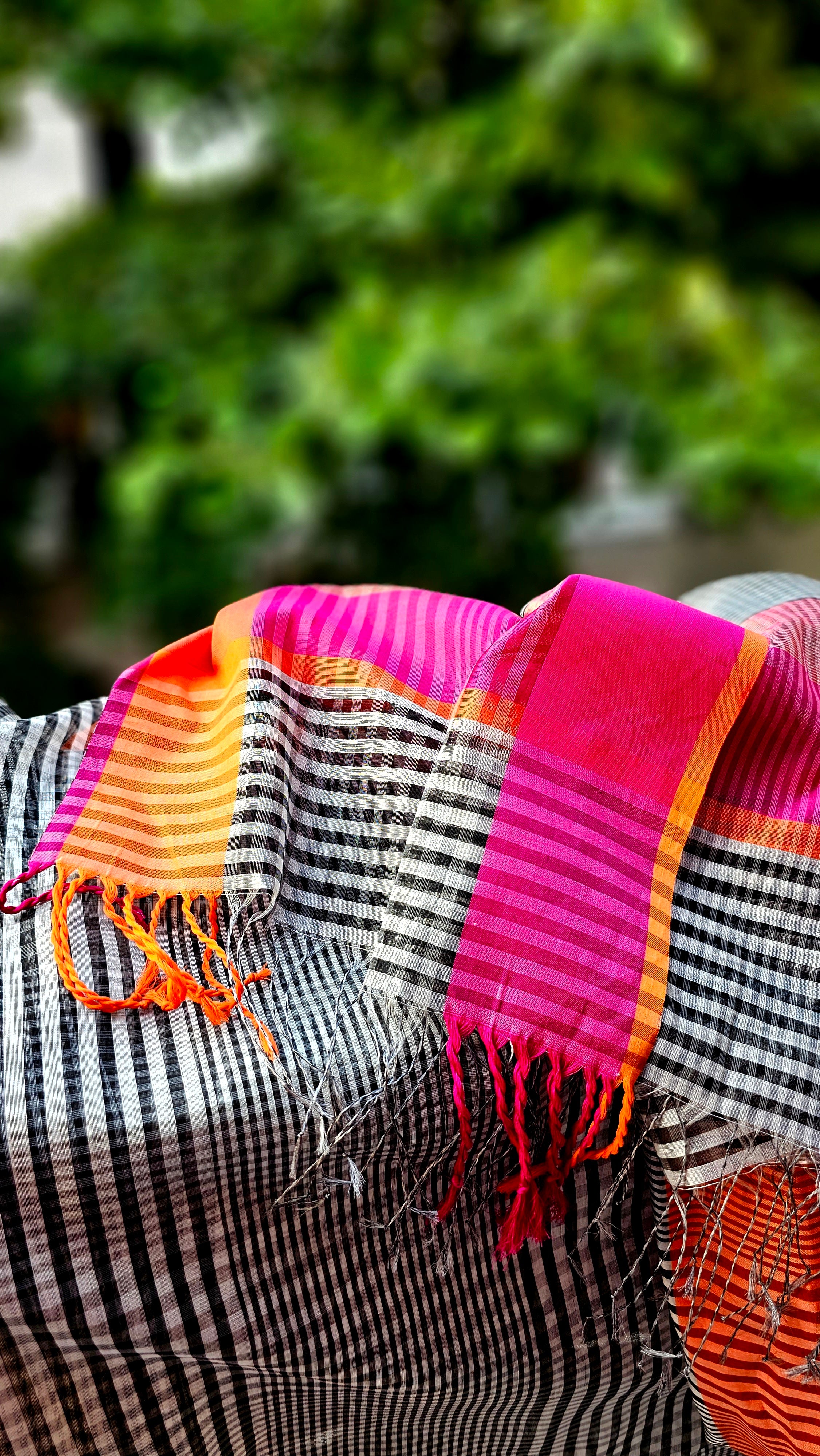 Indian Saree Treasure: Black and White Checks.