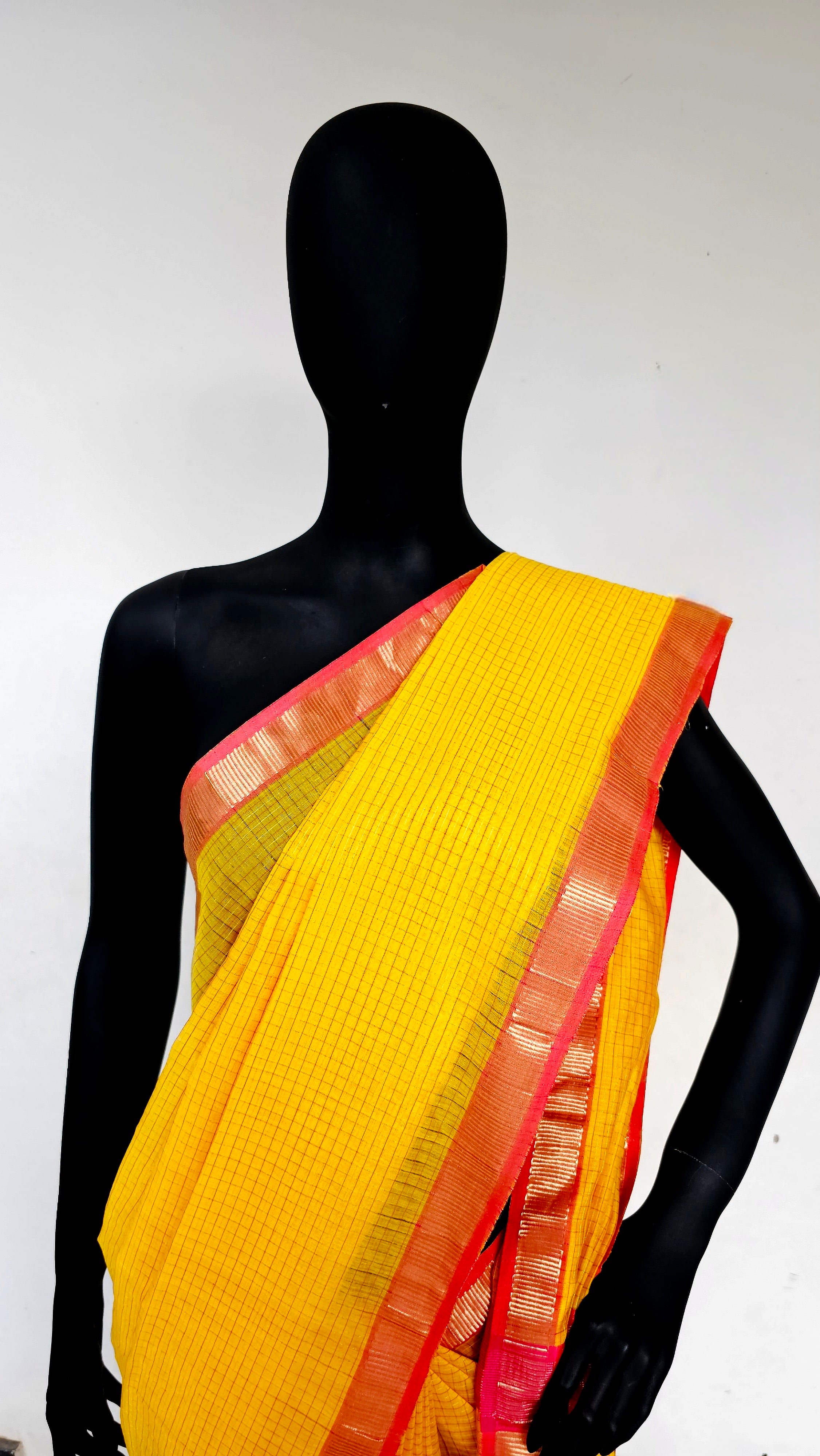 Shine Bright: Lemon Saree Adorned with Gold Zari Checks