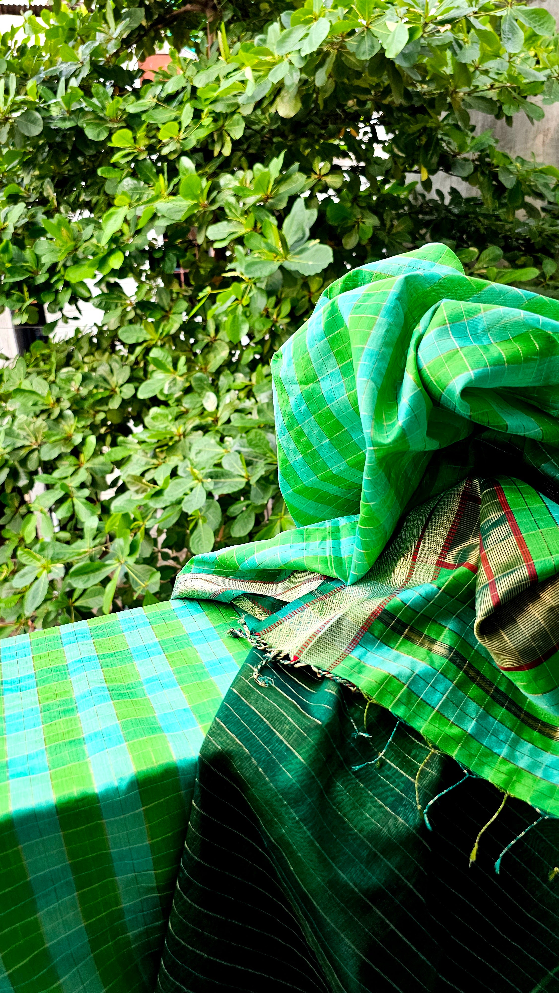 Experience the Artistry: Green Sarees with 3 Shuttle Weave