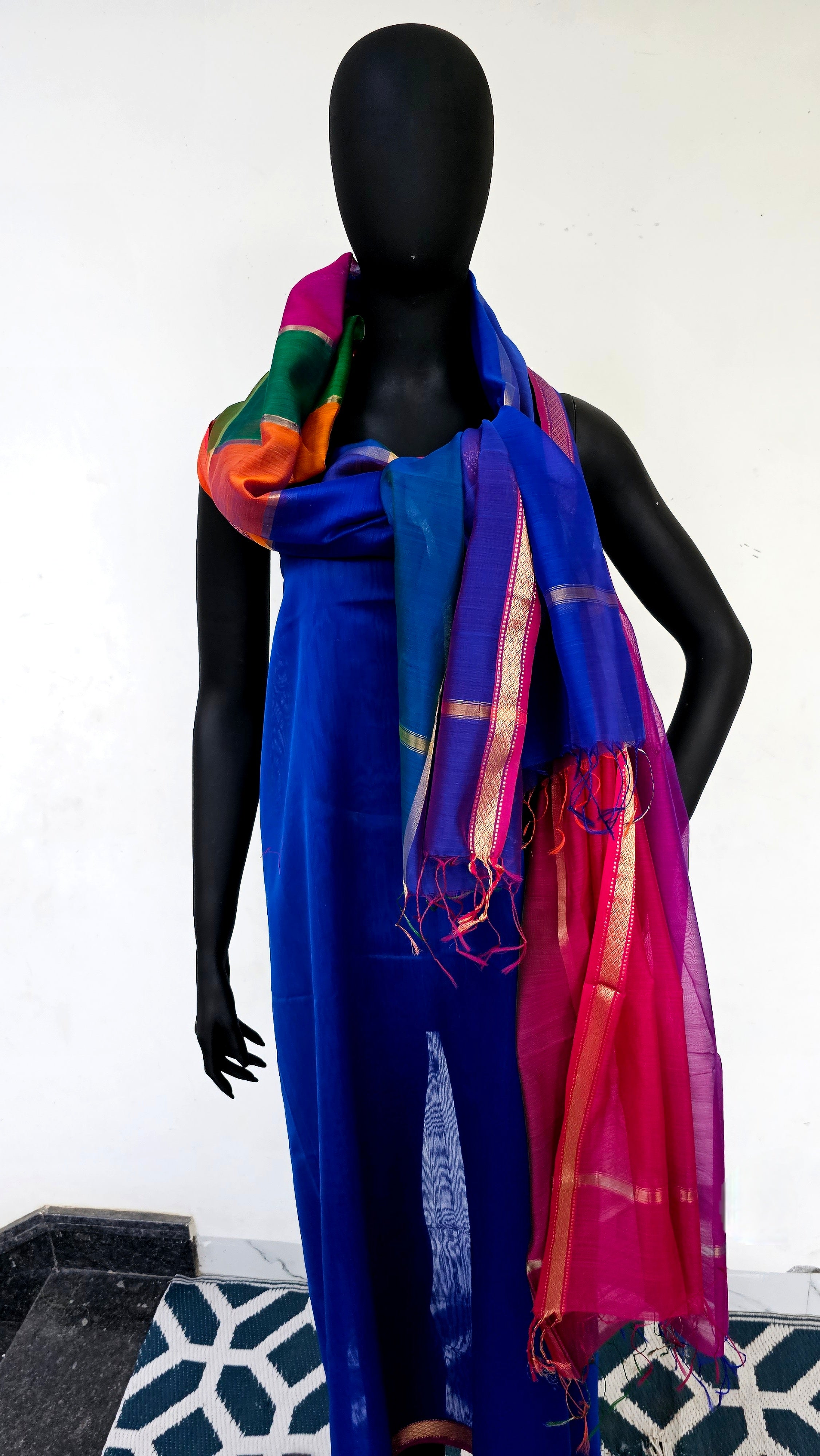 Silk/Cotton Artistry with Gold Zari Borders