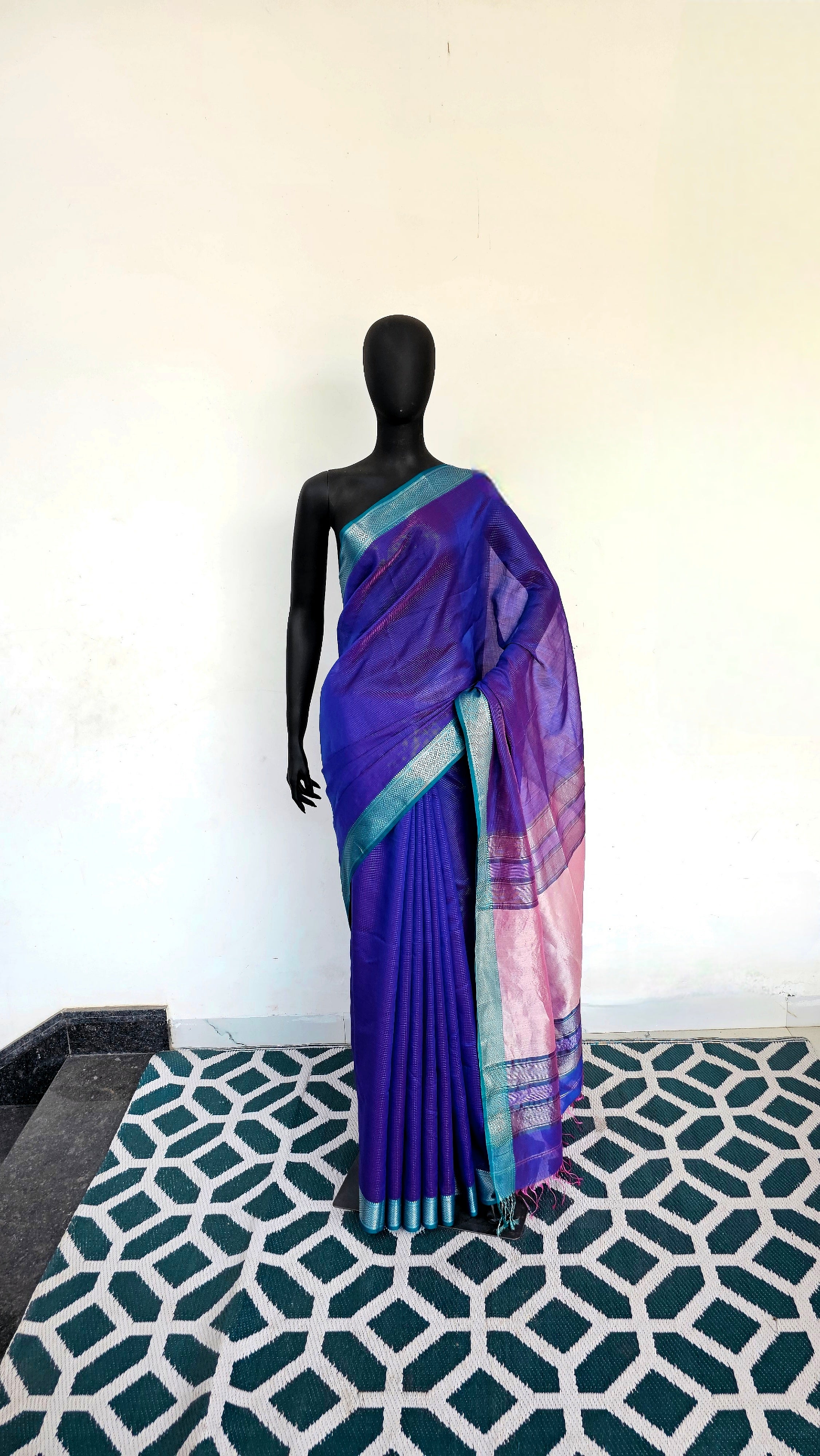 Shine in Silver: Two-Tone Saree with Tic-Tic Silver Lines