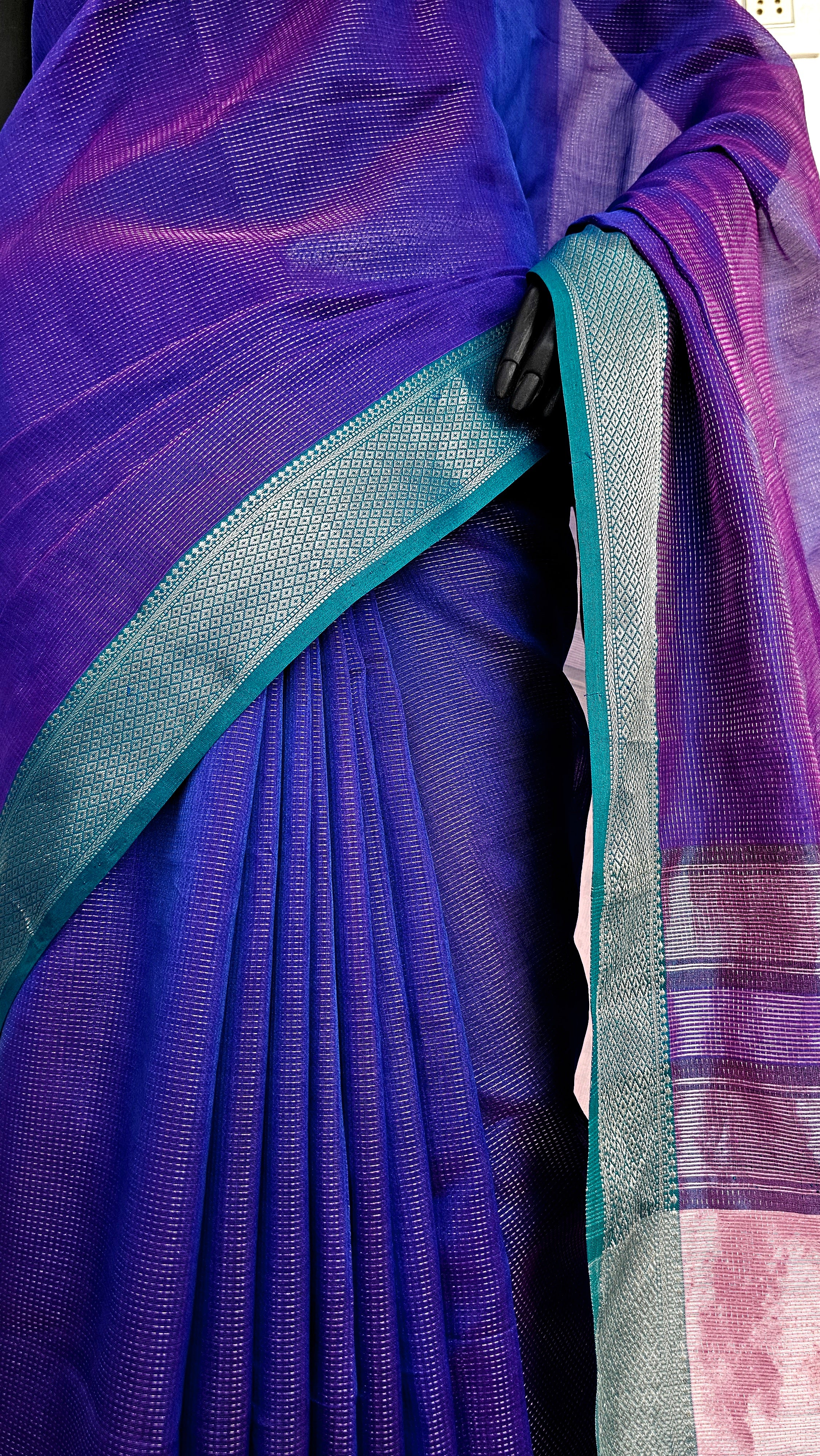 Shine in Silver: Two-Tone Saree with Tic-Tic Silver Lines