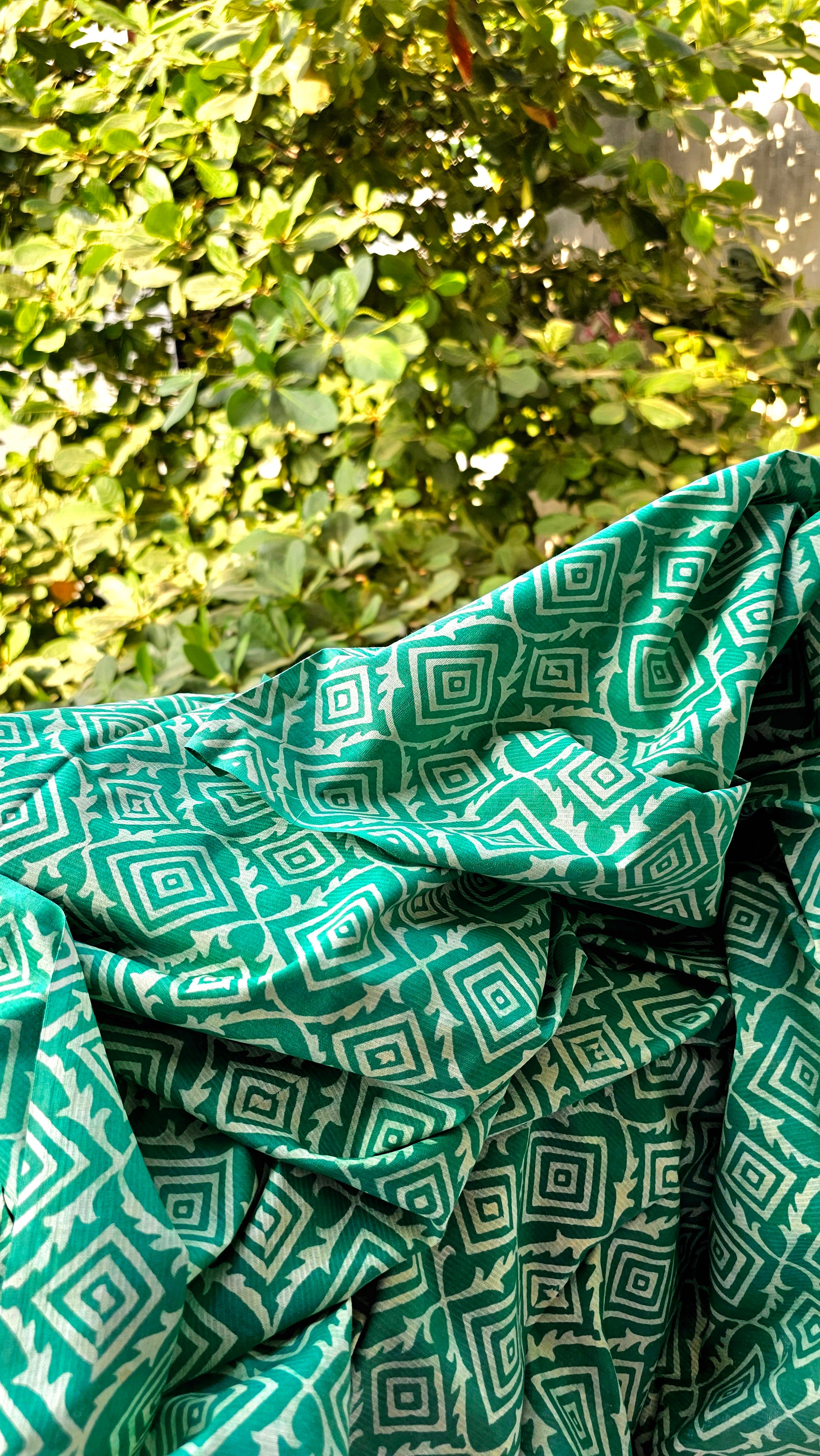 Green Fabric Delight: Hand Block Prints Galore