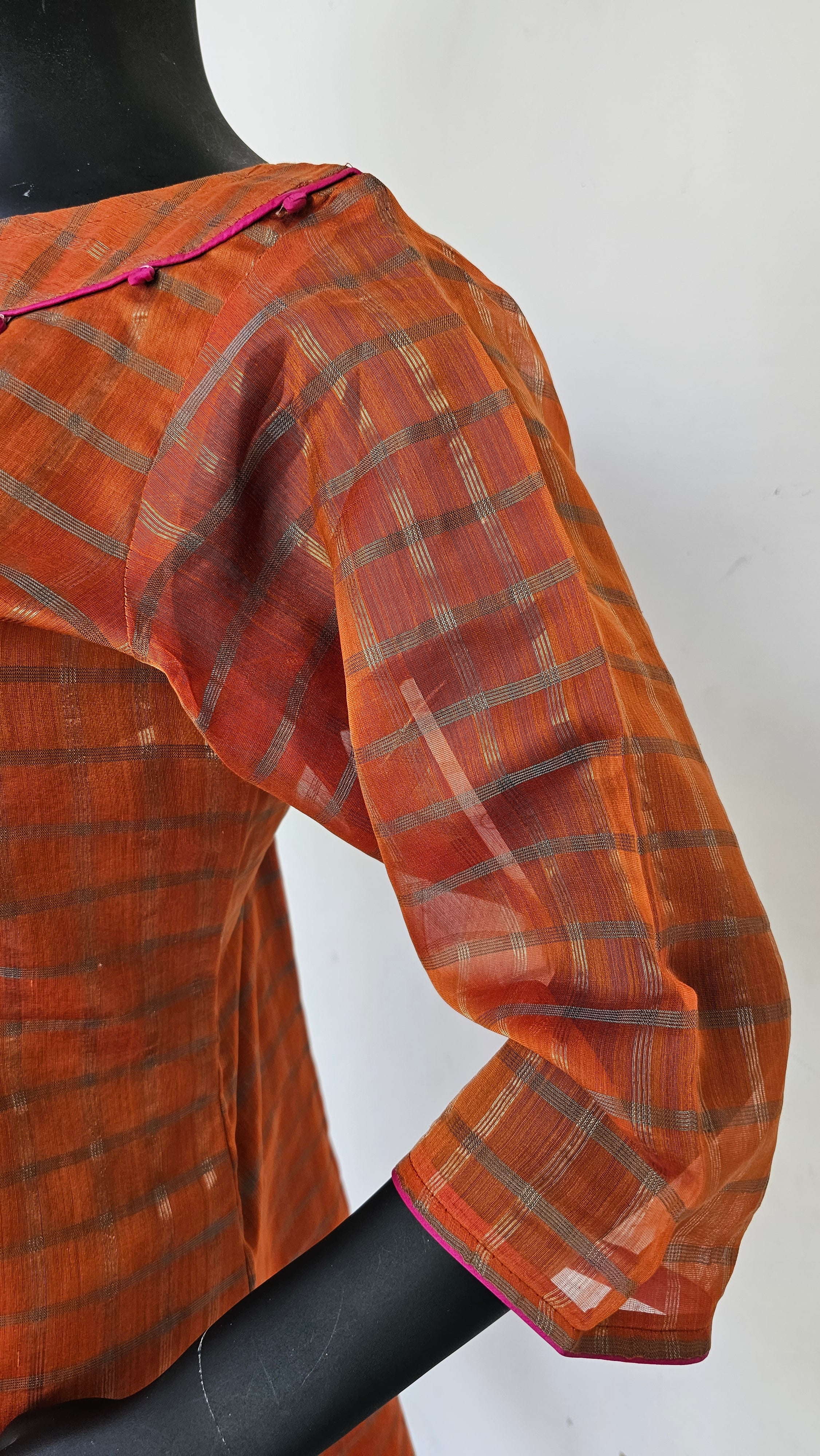 Discover 'Rust Elegance': Ready to Wear Kurta with Gold Checks and Sustainability at Its Core.