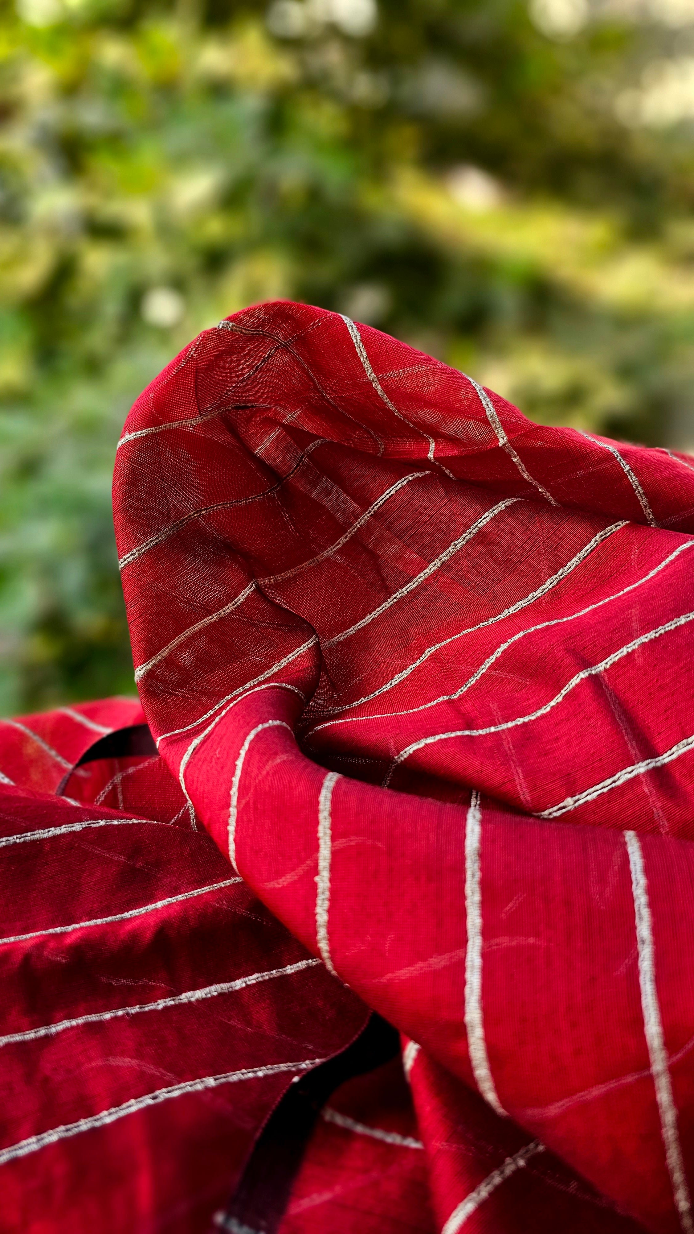 Maroon & Gichha Tussar Stripes Fabric: Your Canvas for Endless Garment Creativity