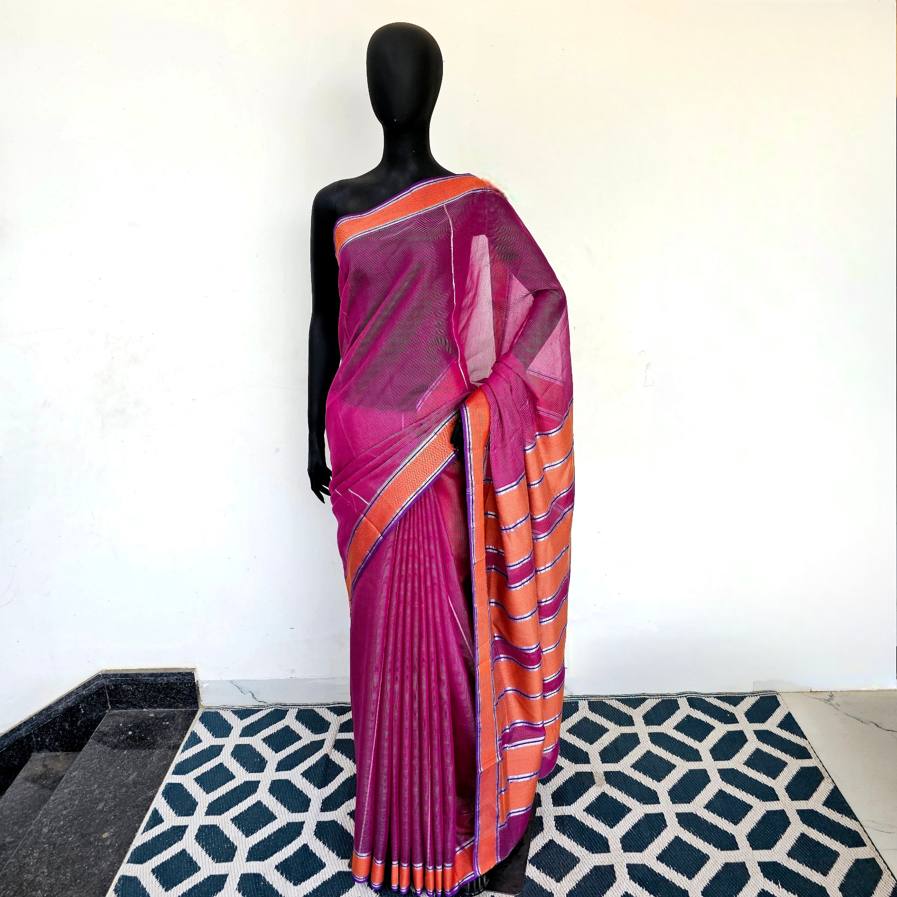 Magenta Pink Silver Tissue Sarees: Featuring Extra Weft Jaal Pallu and Thread Borders