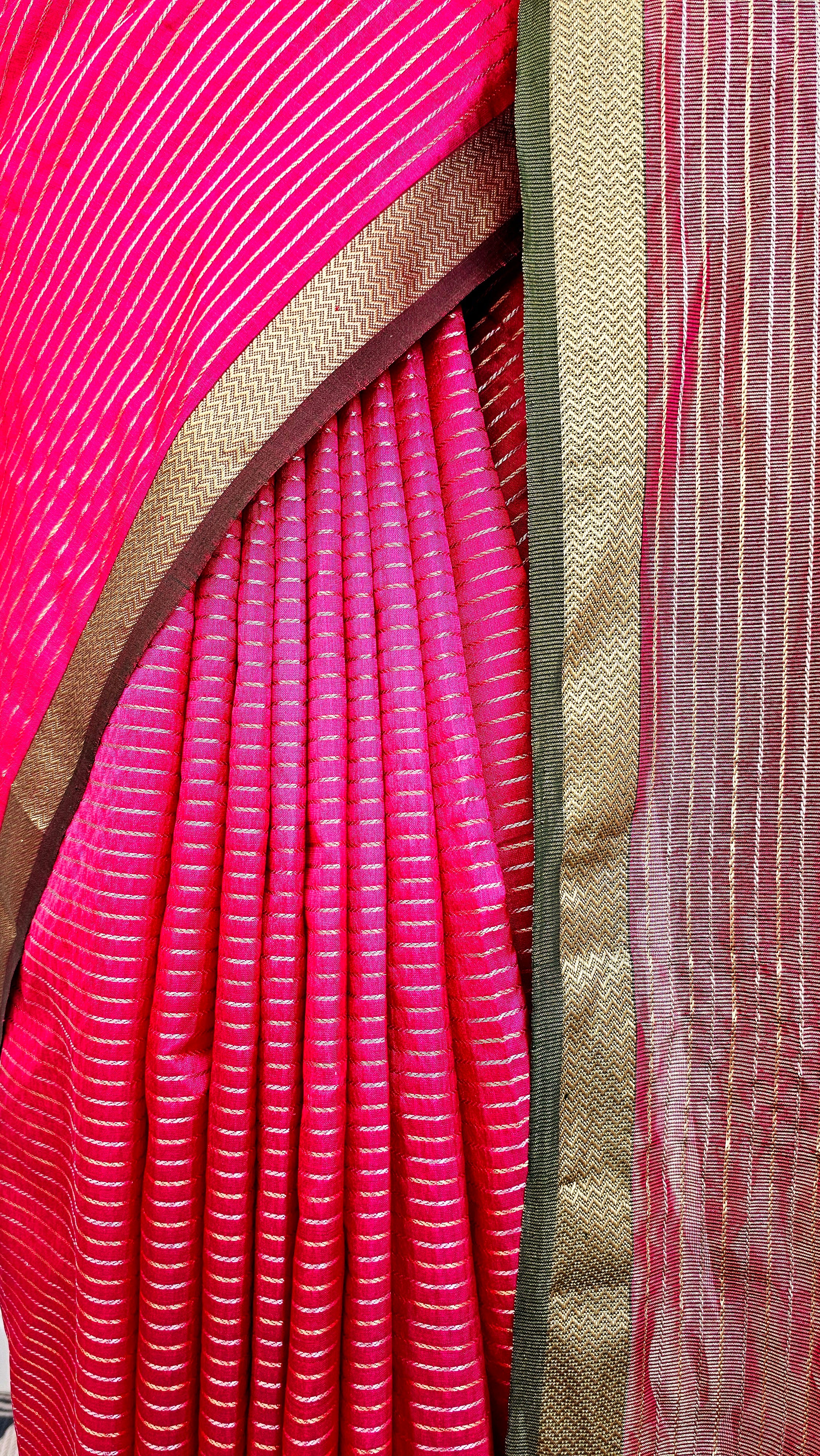 Silk Saree with Silver/Gold Dobby Stripes.