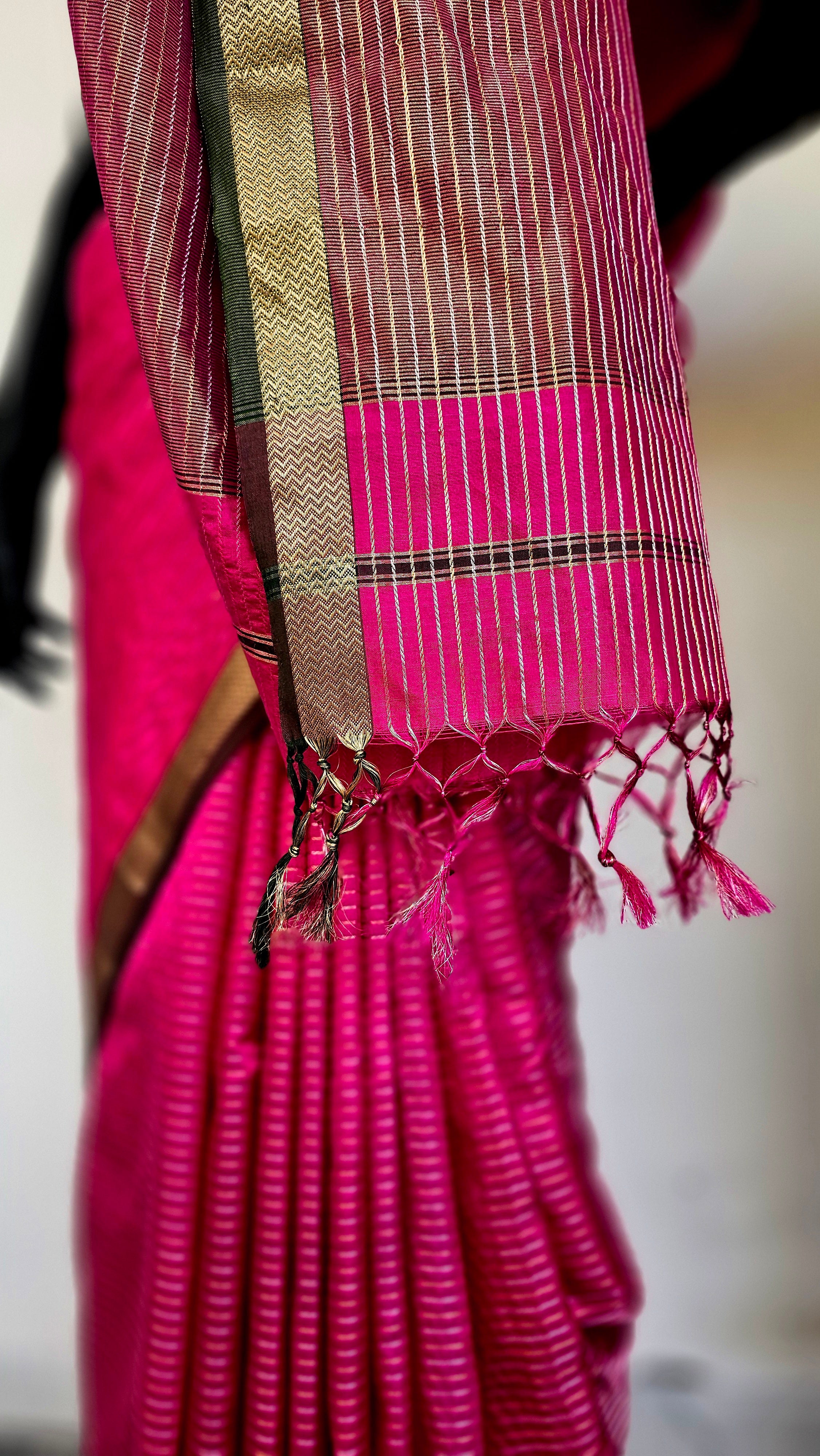 Silk Saree with Silver/Gold Dobby Stripes.