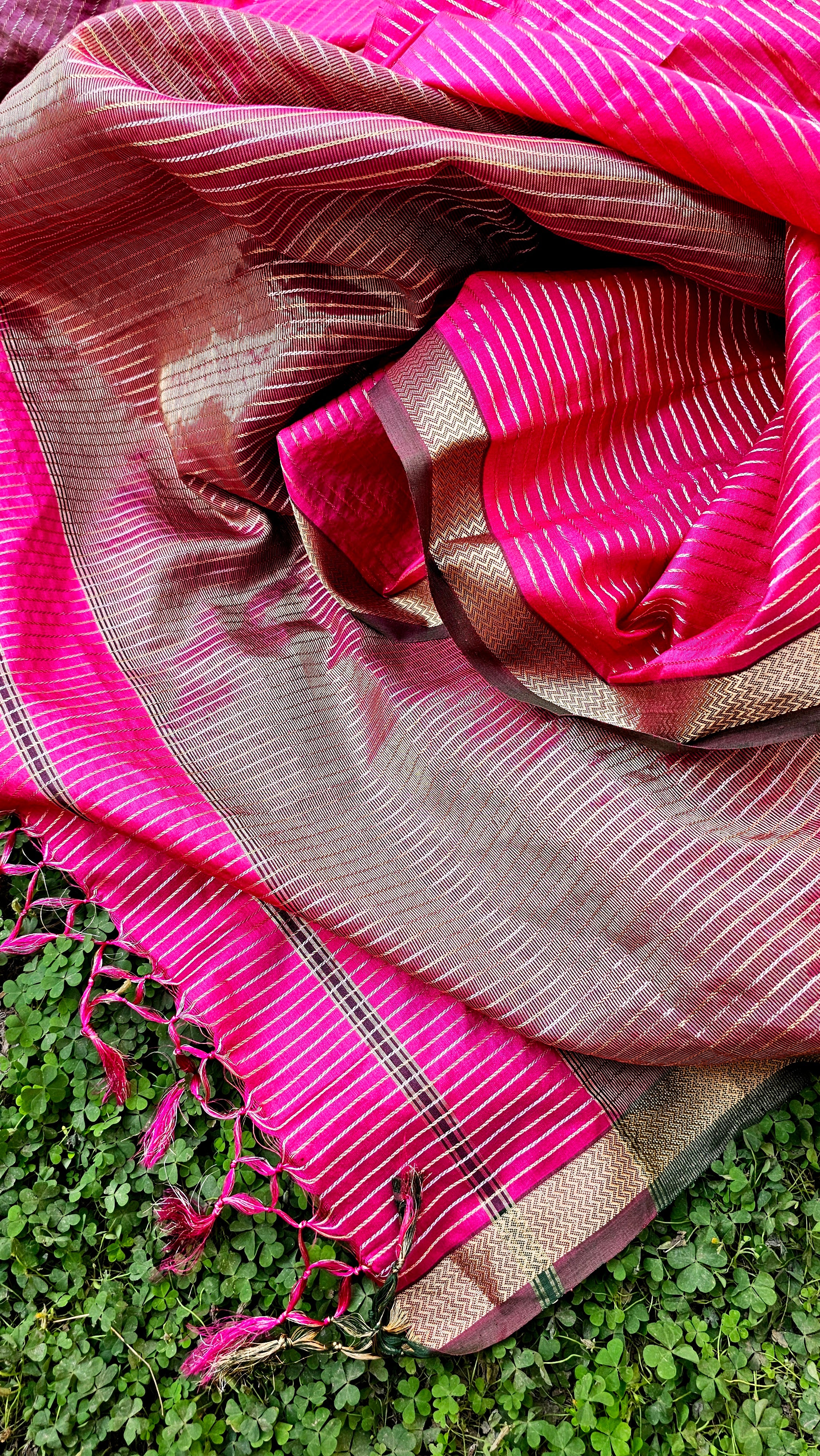 Silk Saree with Silver/Gold Dobby Stripes.