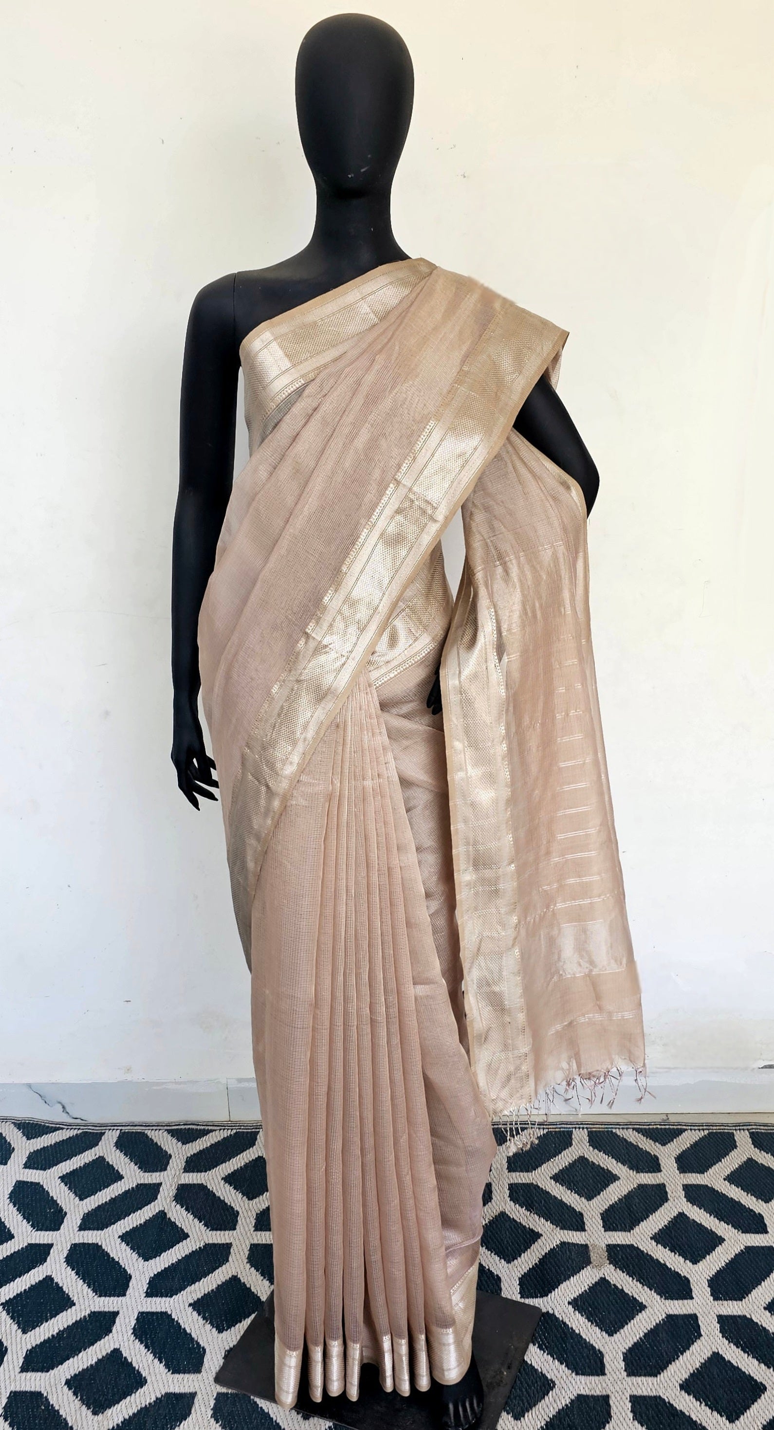 Silver Tissue Checks Saree.