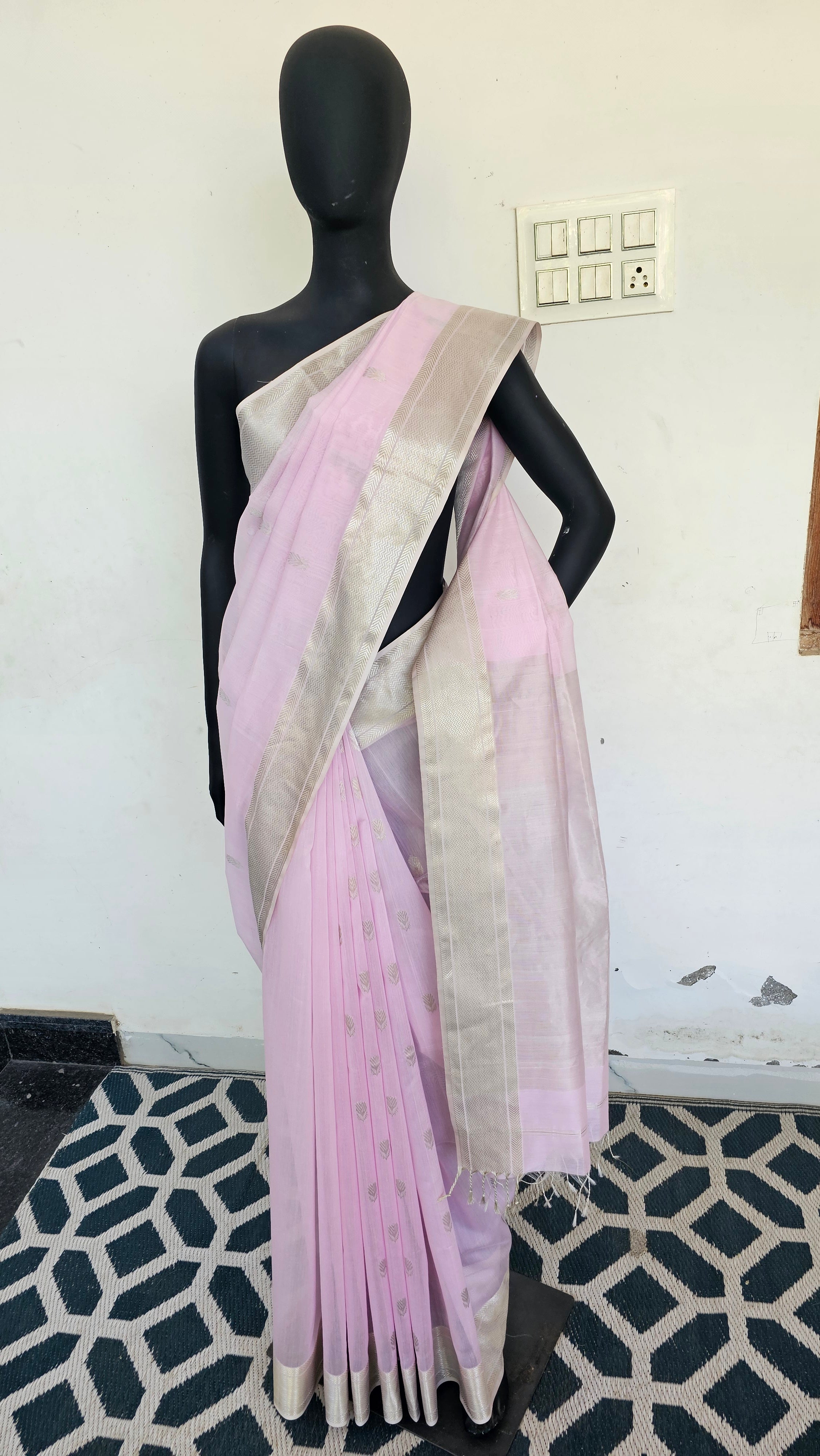Saree in Summer shade with Silver Booties.
