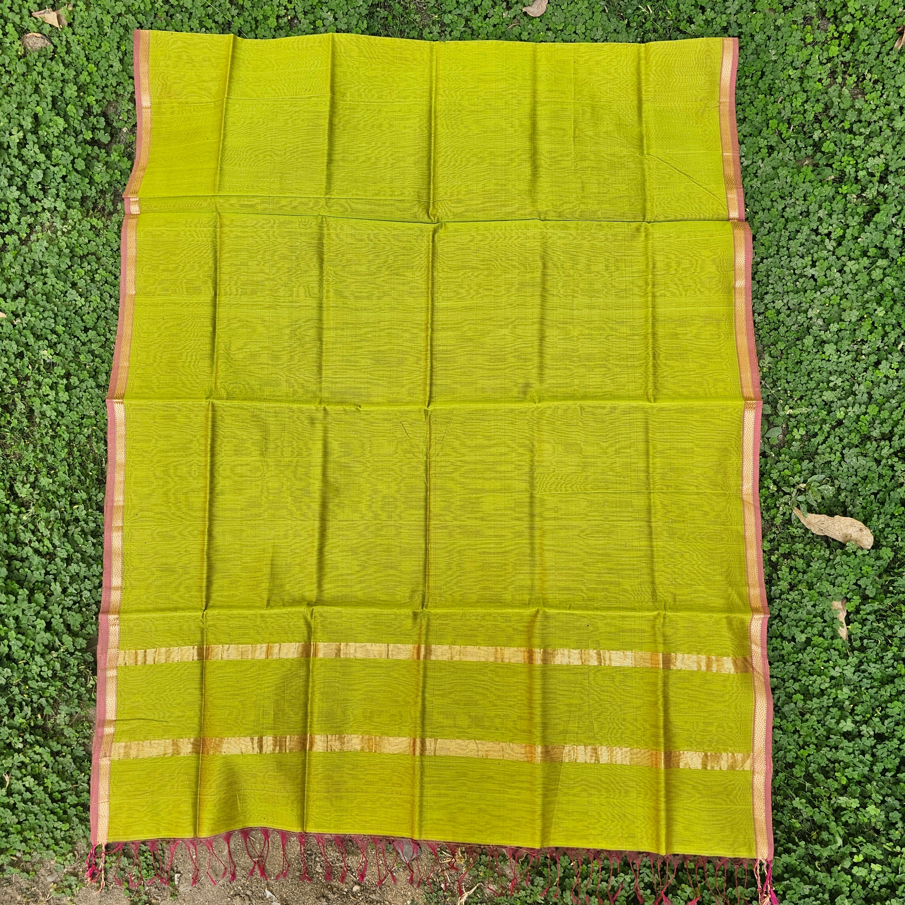 Green Dupatta with Rani Pink/Gold Zari Borders.