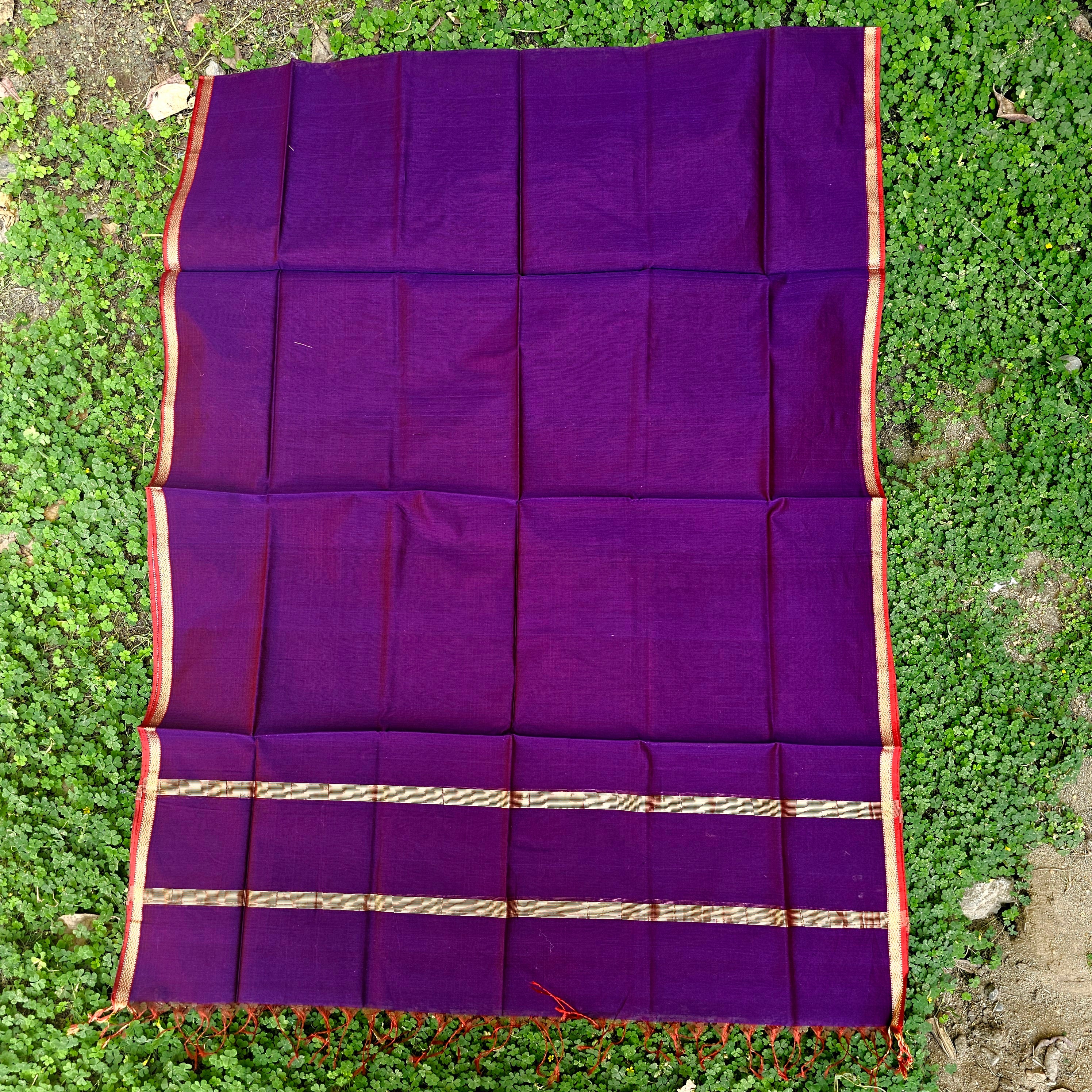 Purple Dupatta with Red and Gold Zari Borders