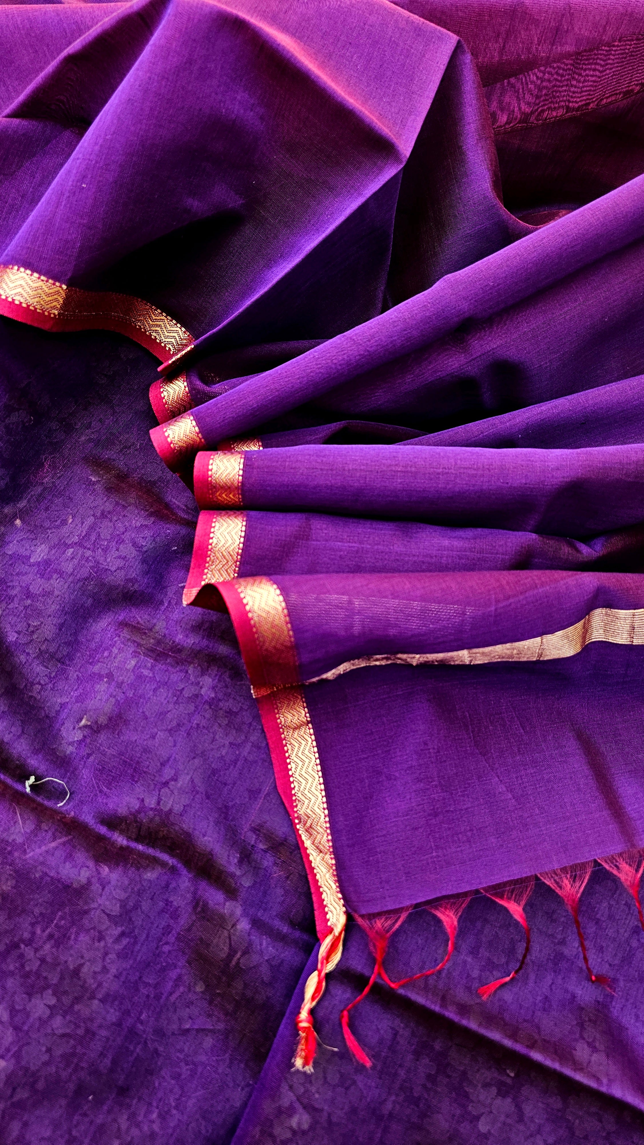 Purple Dupatta with Red and Gold Zari Borders