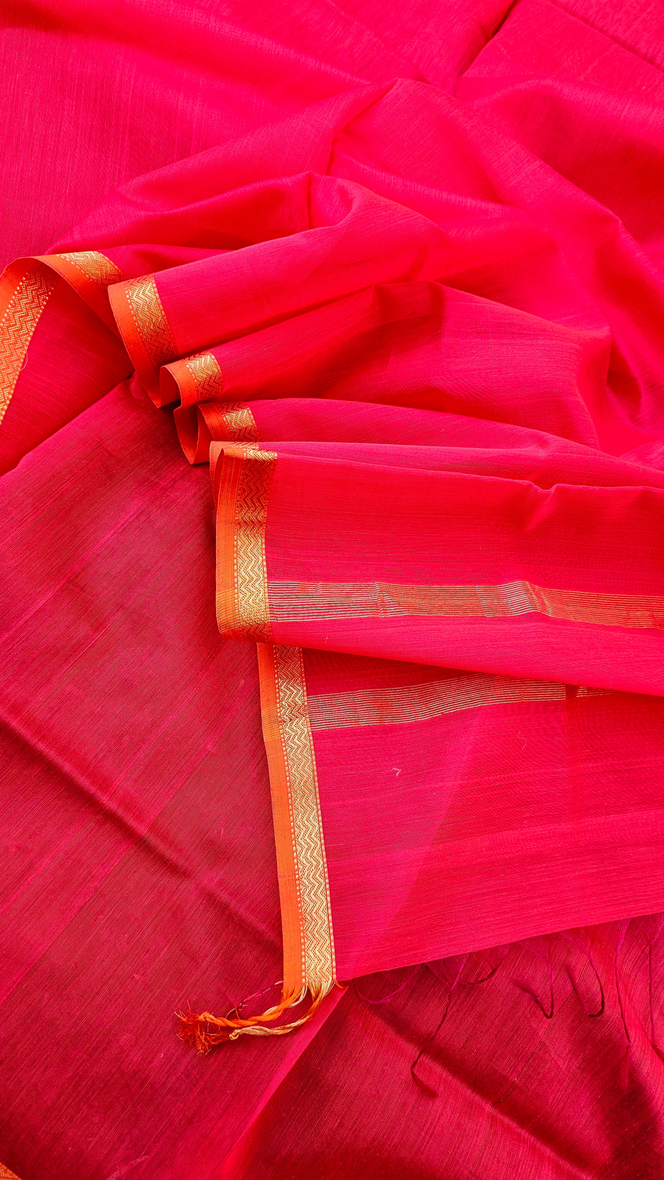Pink Dupatta with Orange and Gold Zari Borders.