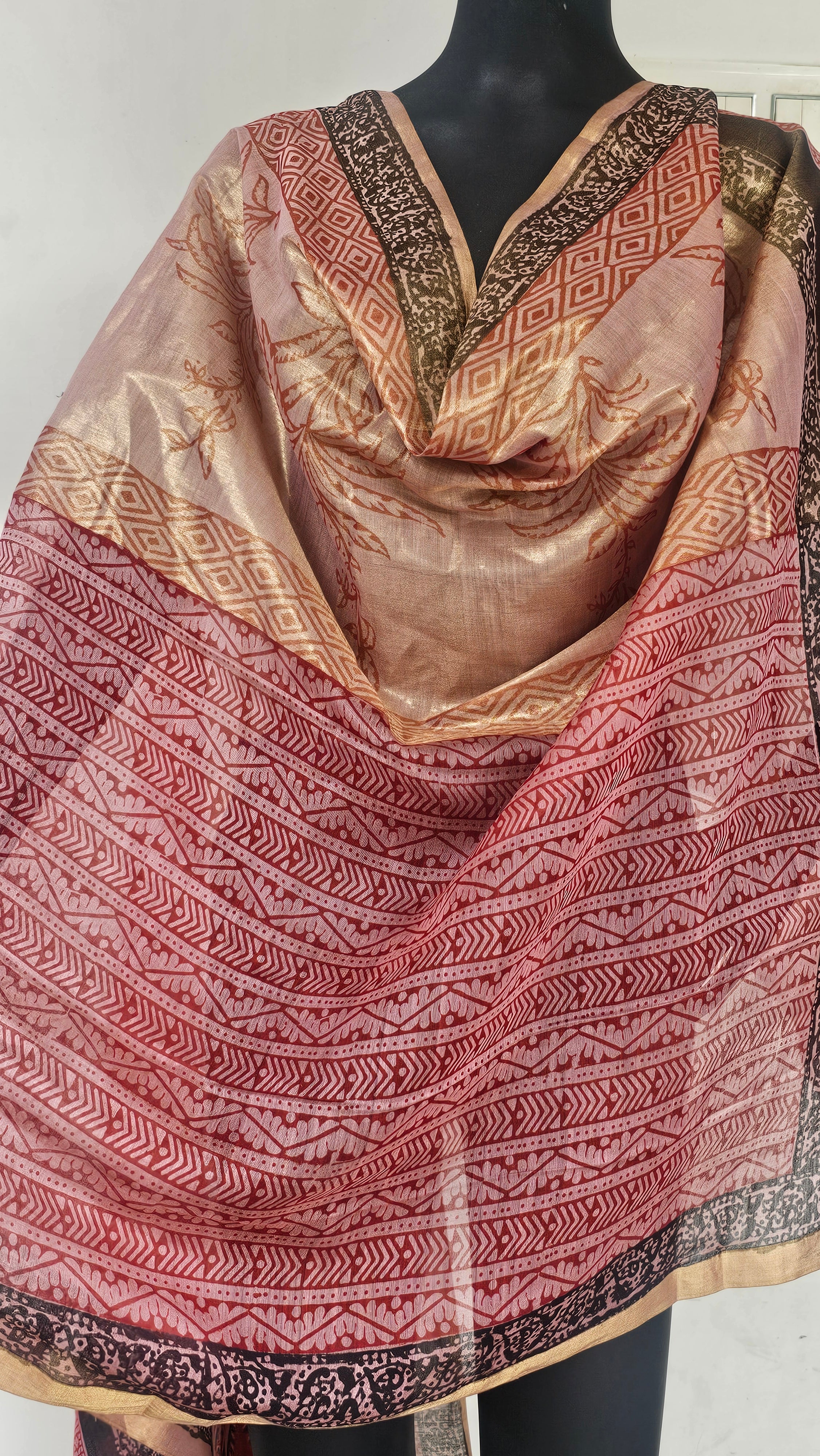 Half  tissue natural dye hand  Block print dupatta