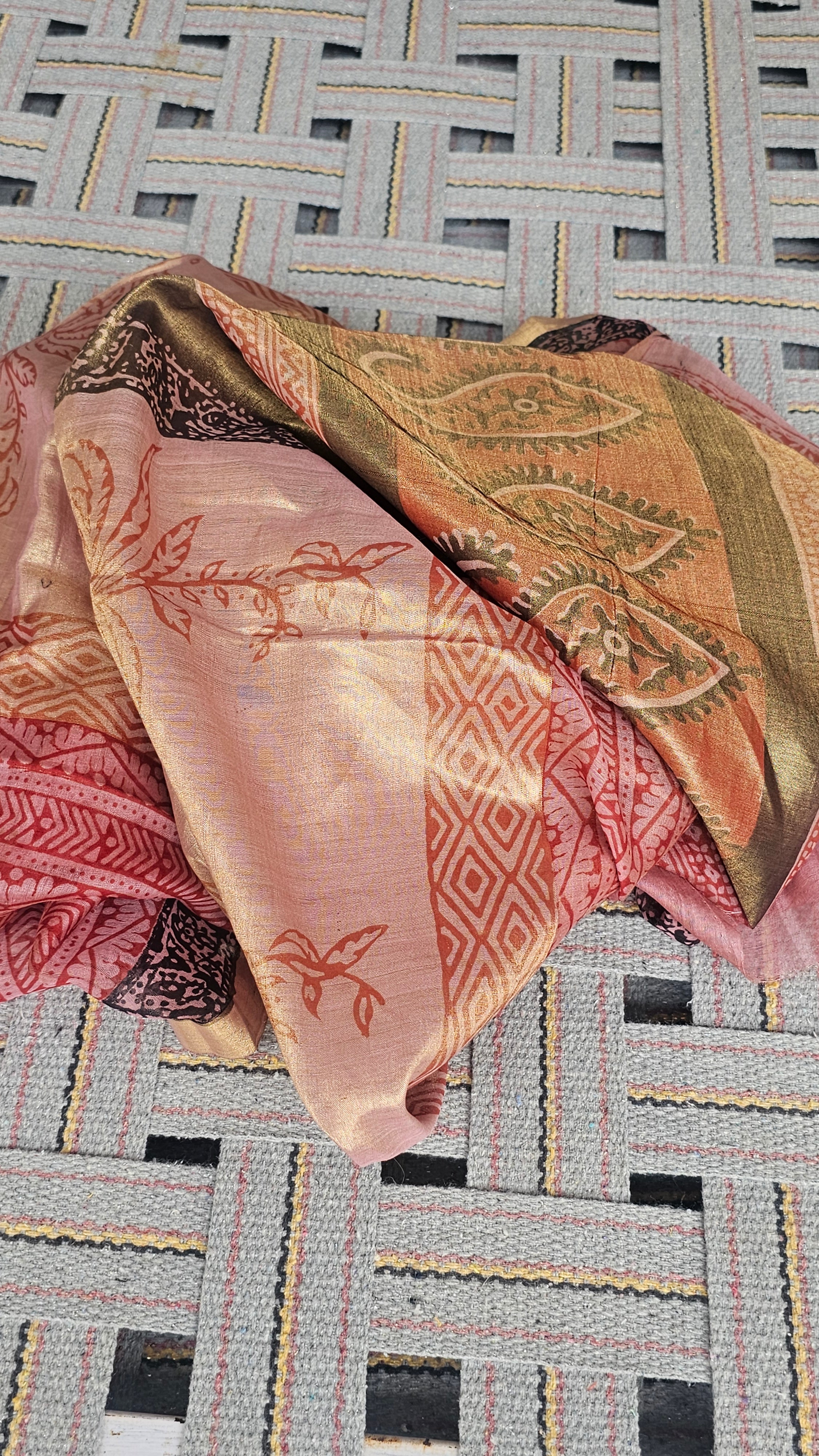 Half  tissue natural dye hand  Block print dupatta