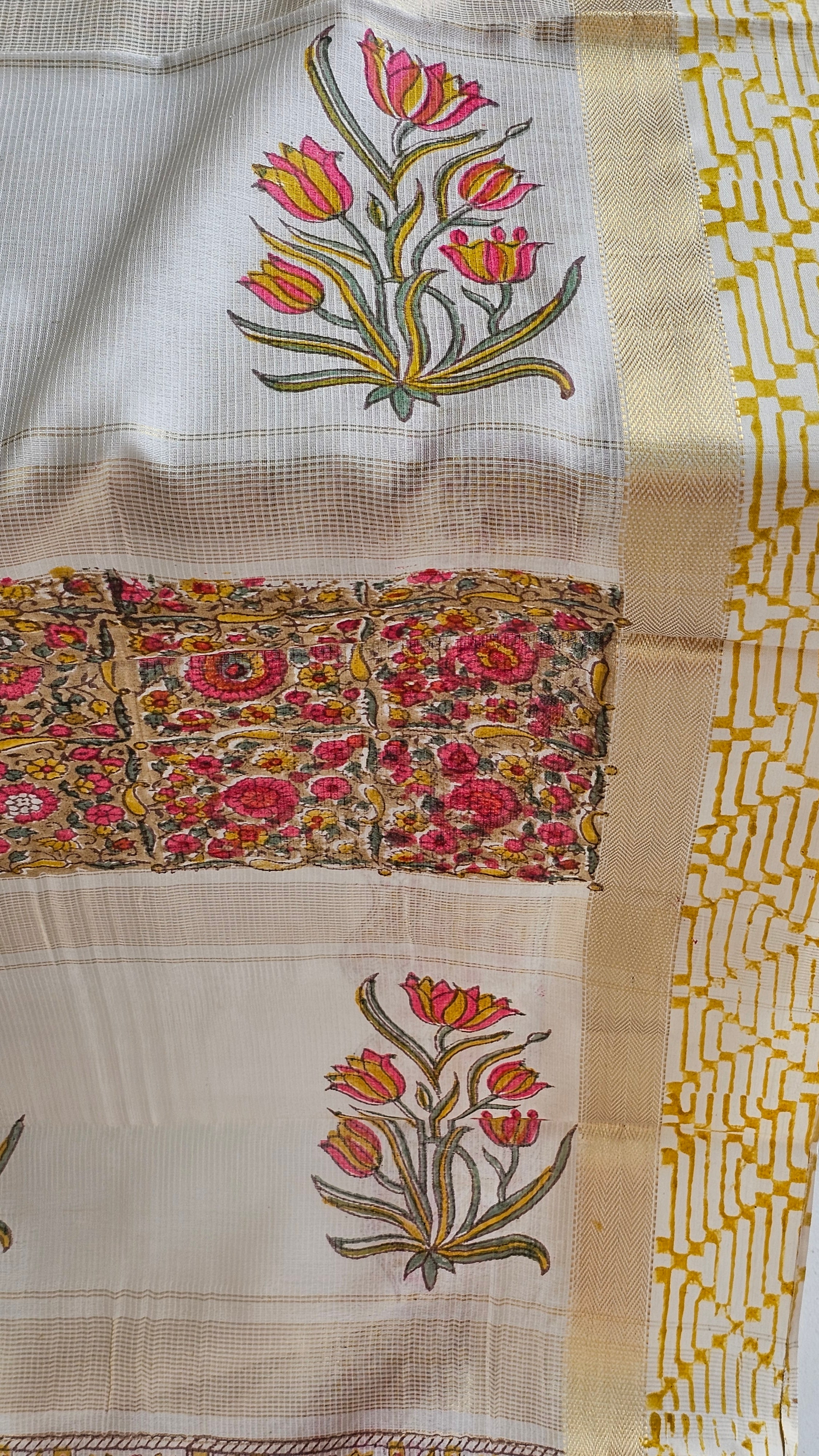 HandBlock print  maheshwari Handwoven saree