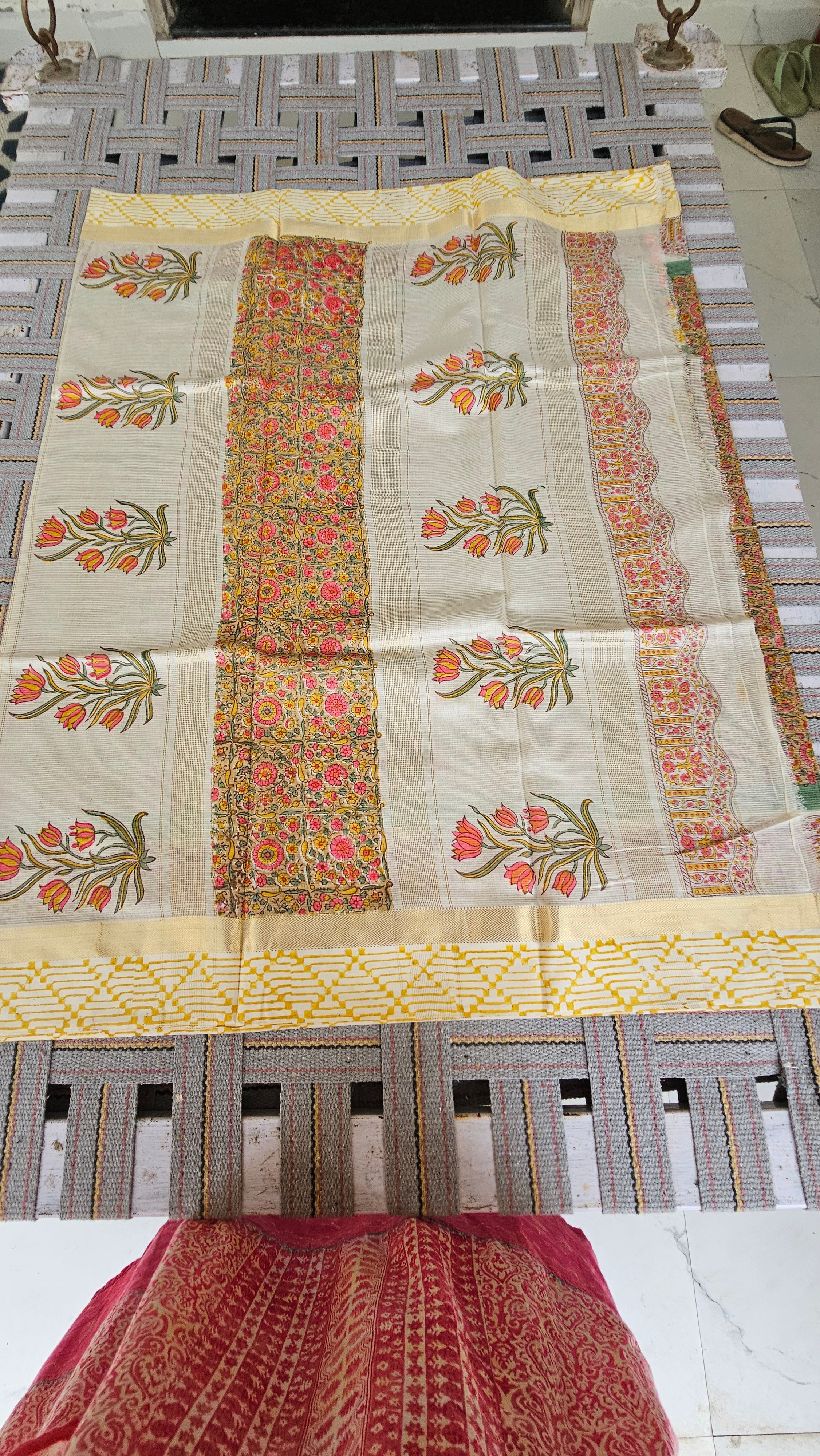 HandBlock print  maheshwari Handwoven saree