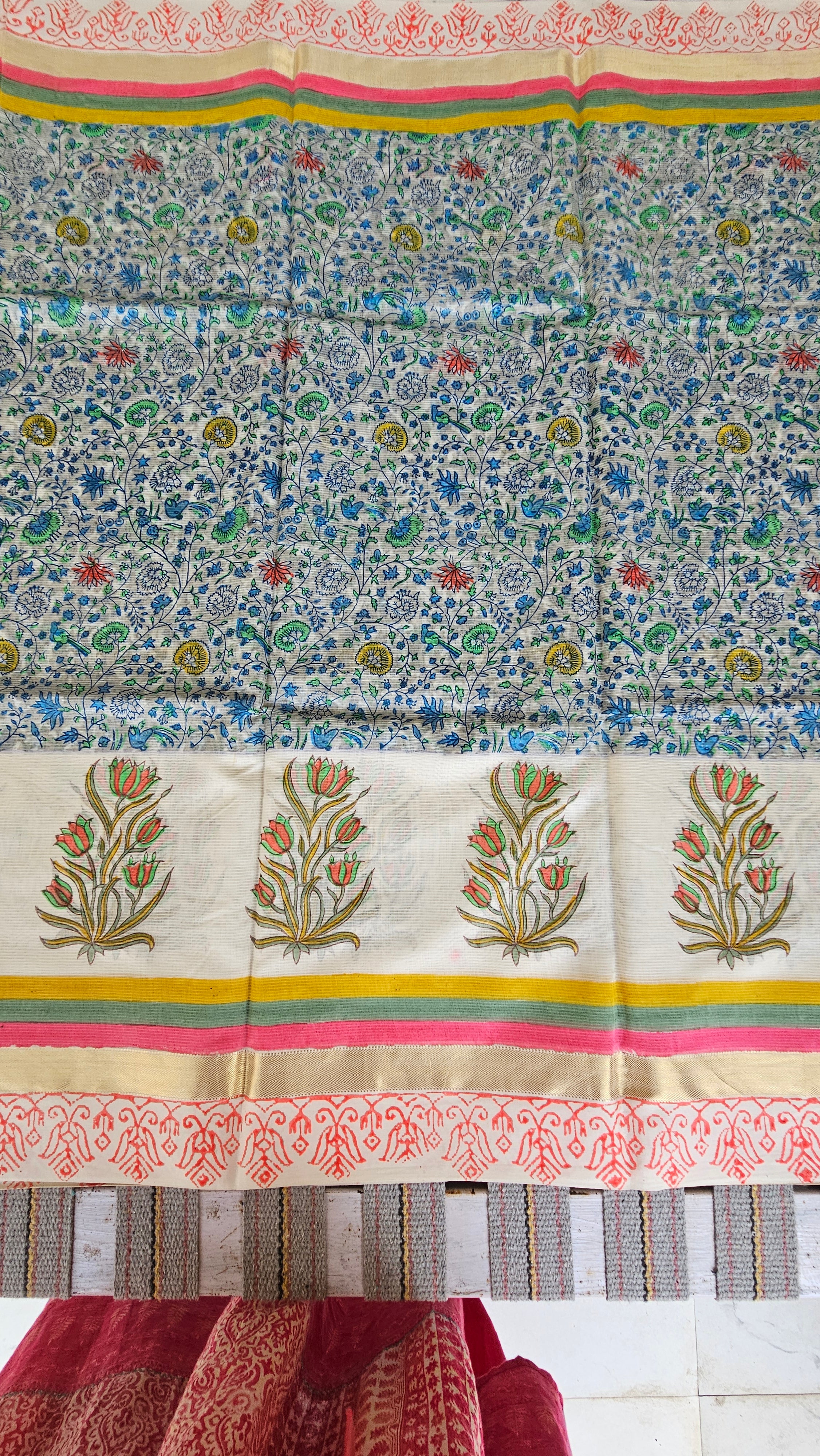 Multicolor  handBlock  print Handwoven  saree