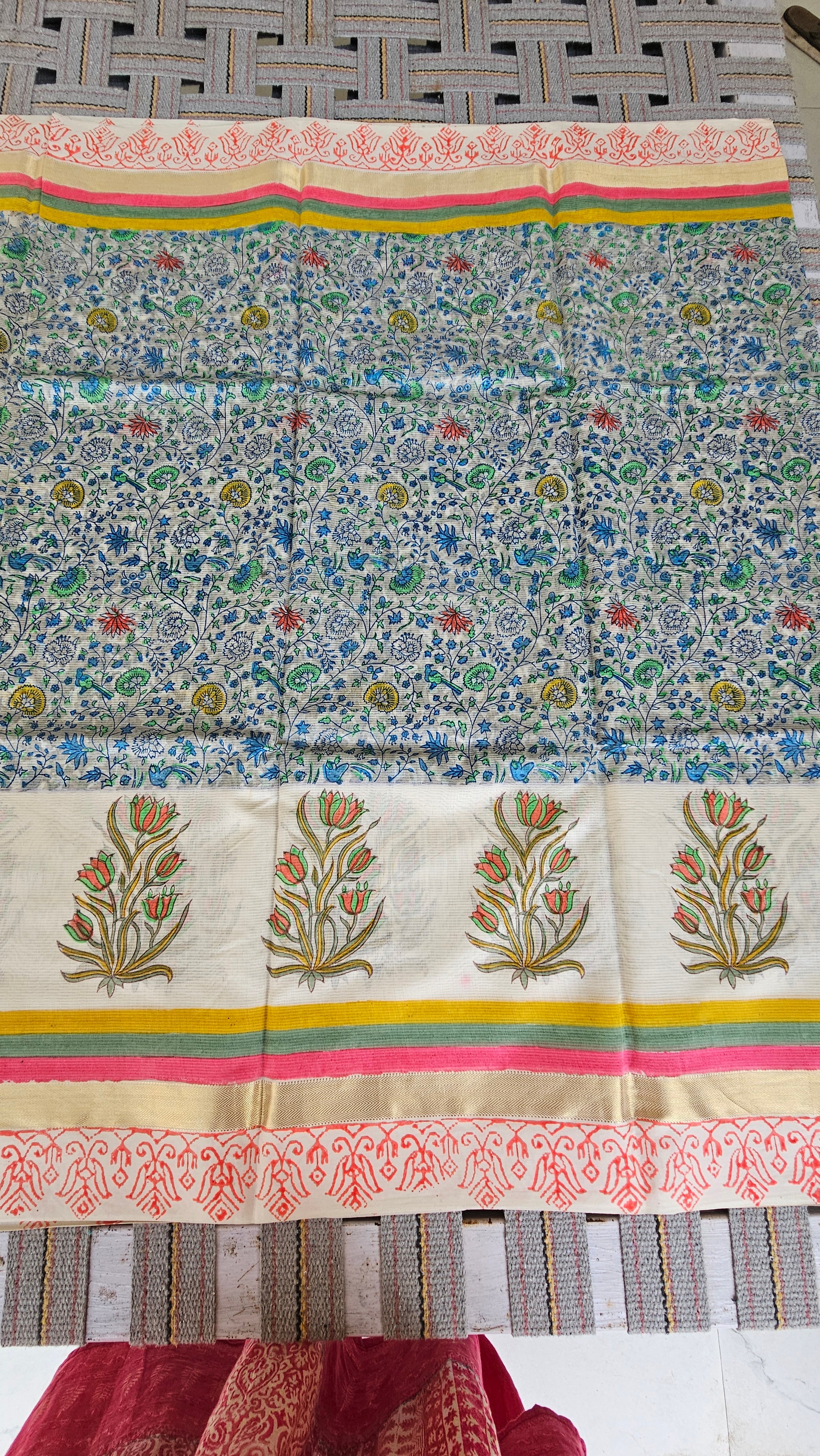 Multicolor  handBlock  print Handwoven  saree