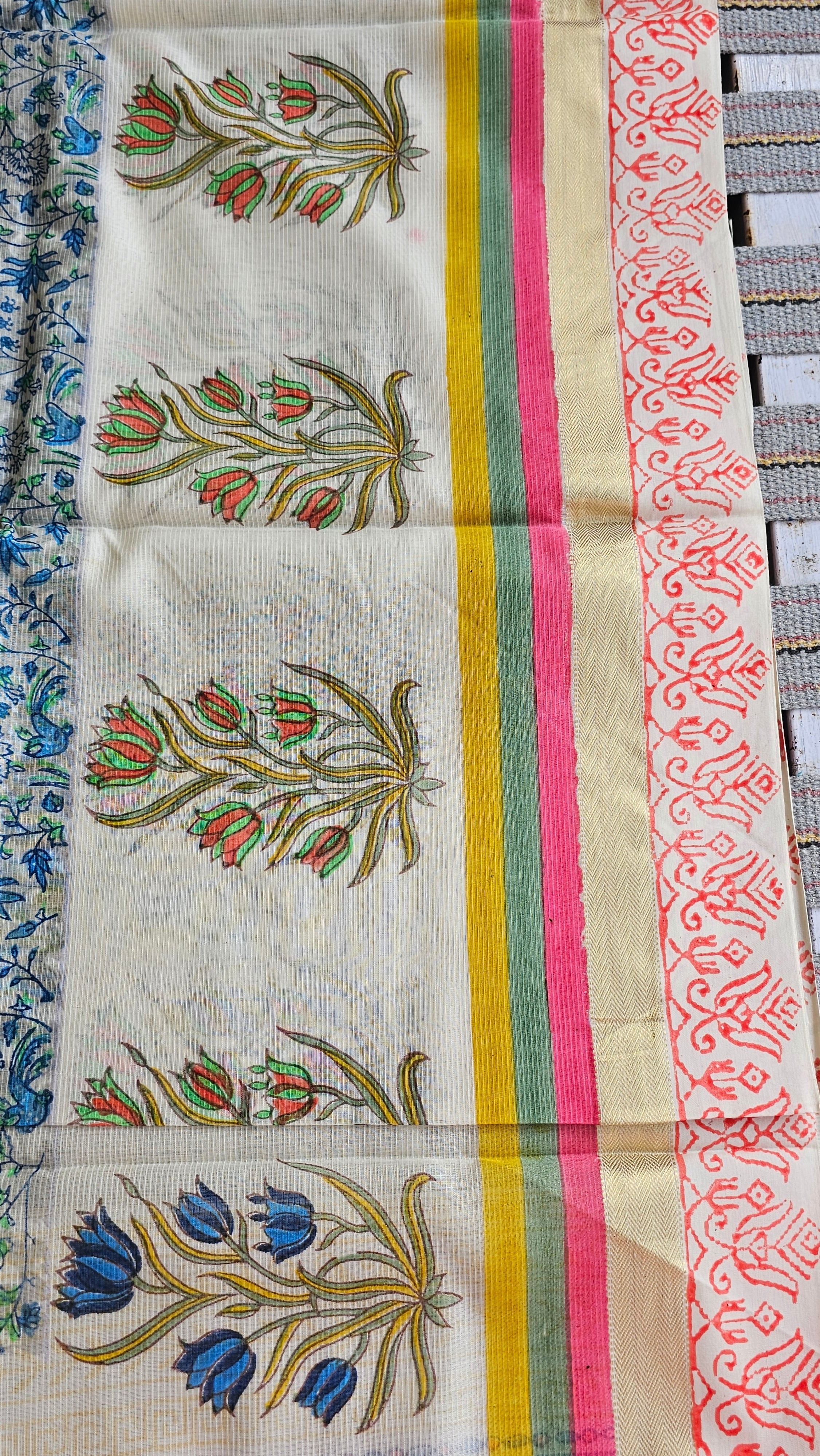 Multicolor  handBlock  print Handwoven  saree