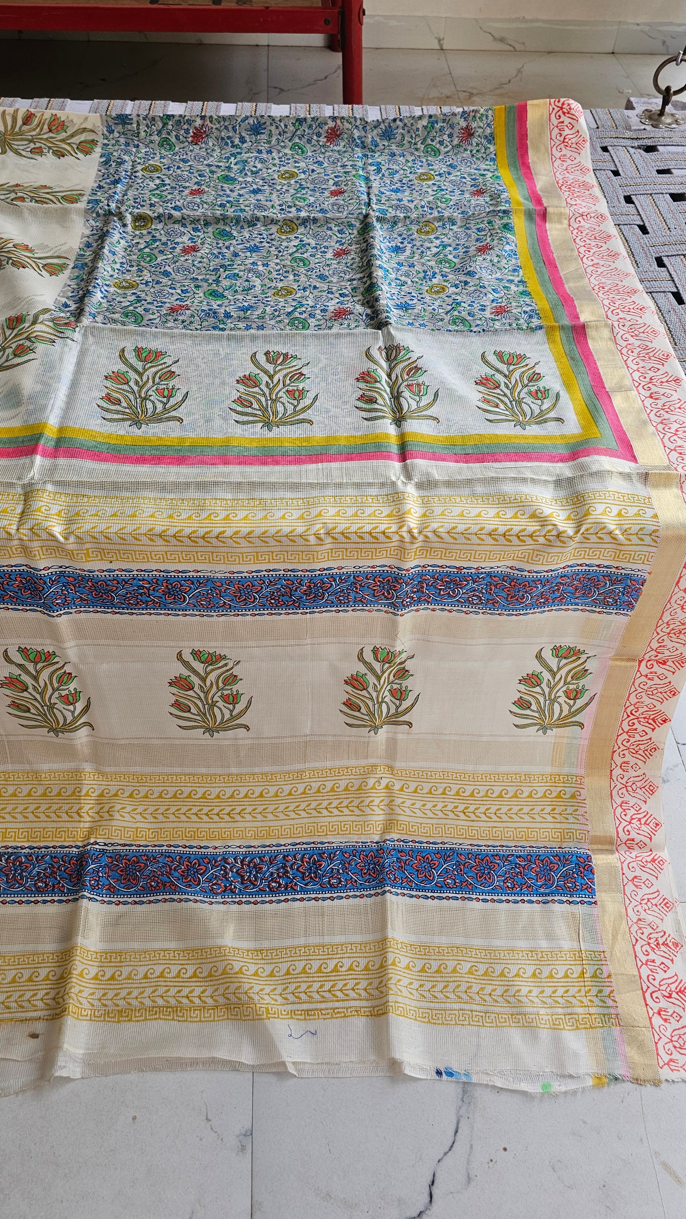 Multicolor  handBlock  print Handwoven  saree