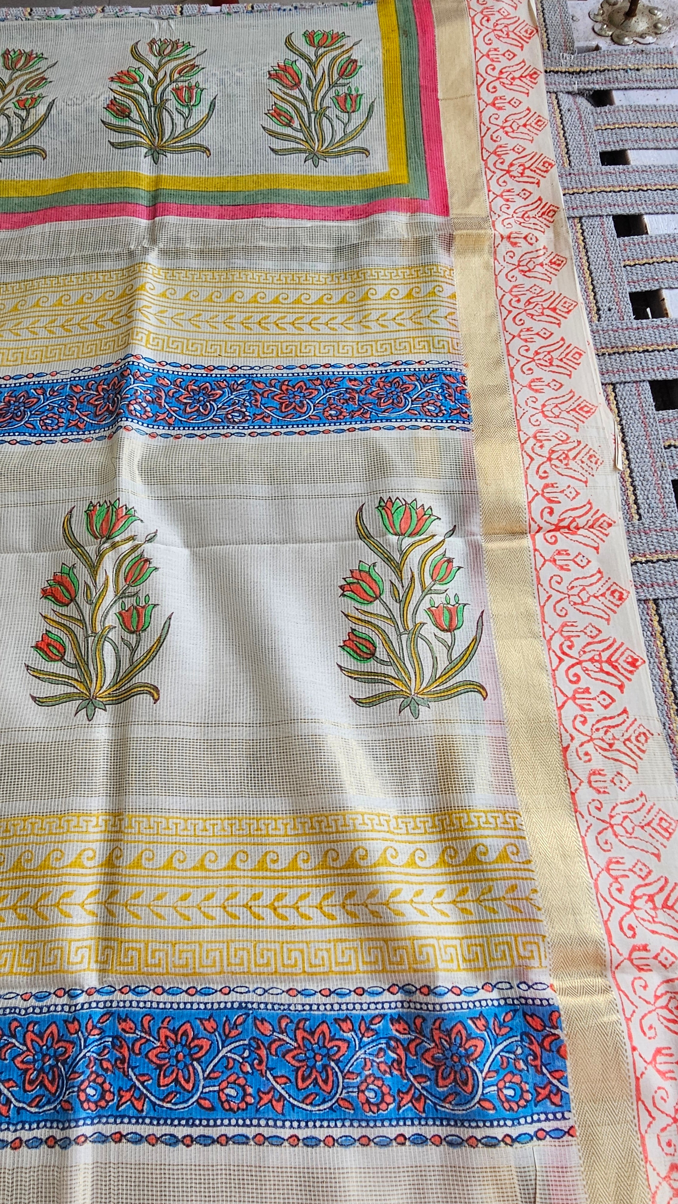 Multicolor  handBlock  print Handwoven  saree