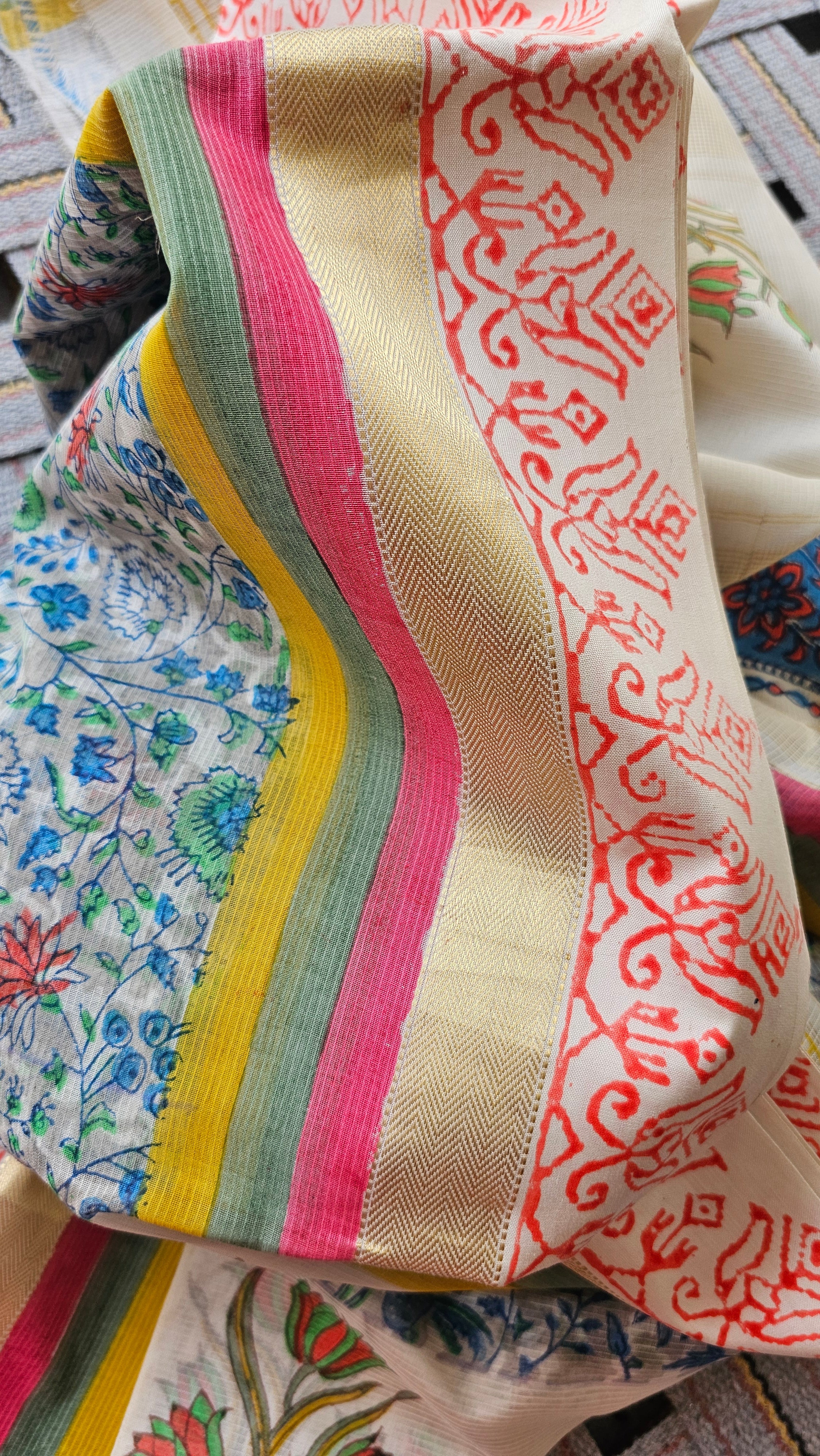 Multicolor  handBlock  print Handwoven  saree