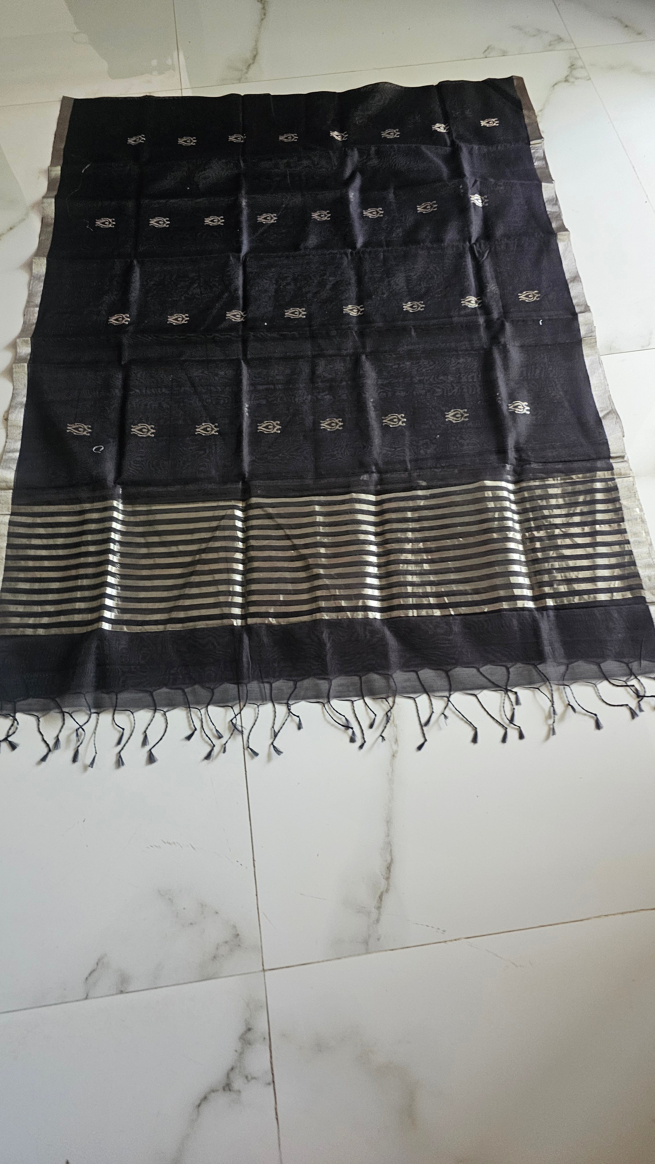 Black Dupatta with Silver Booties.