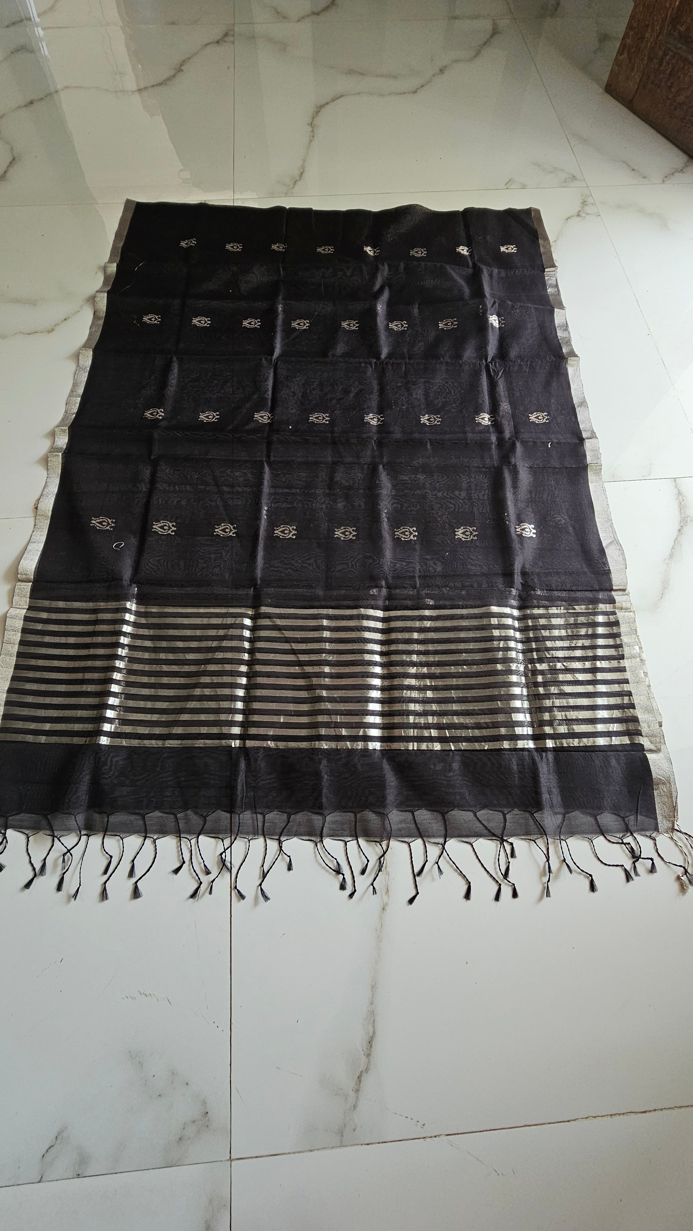 Black Dupatta with Silver Booties.