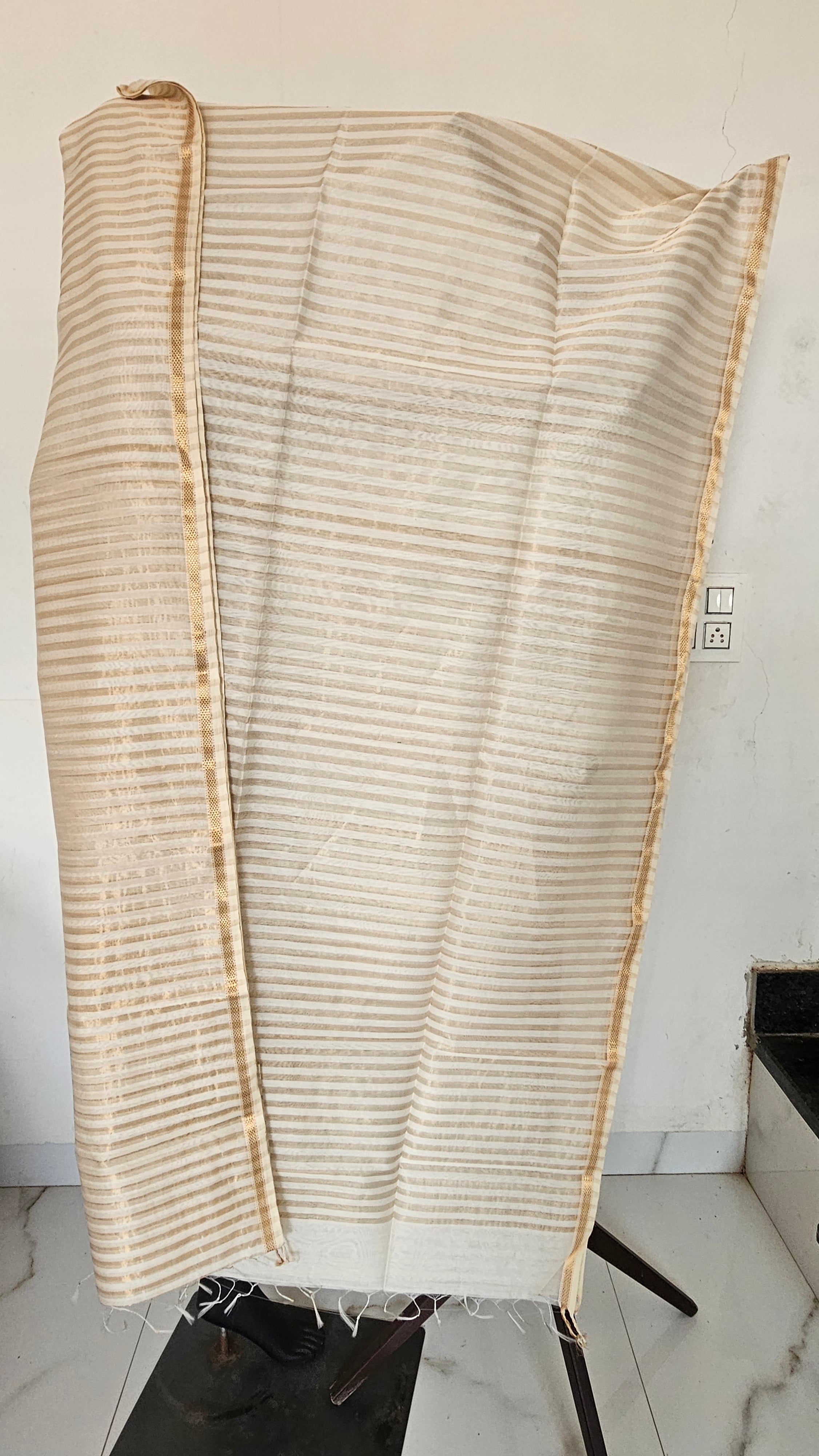 Silk/cotton  Gold Jari stripes  6.2 mtrs length  with 1 mtrs blouse