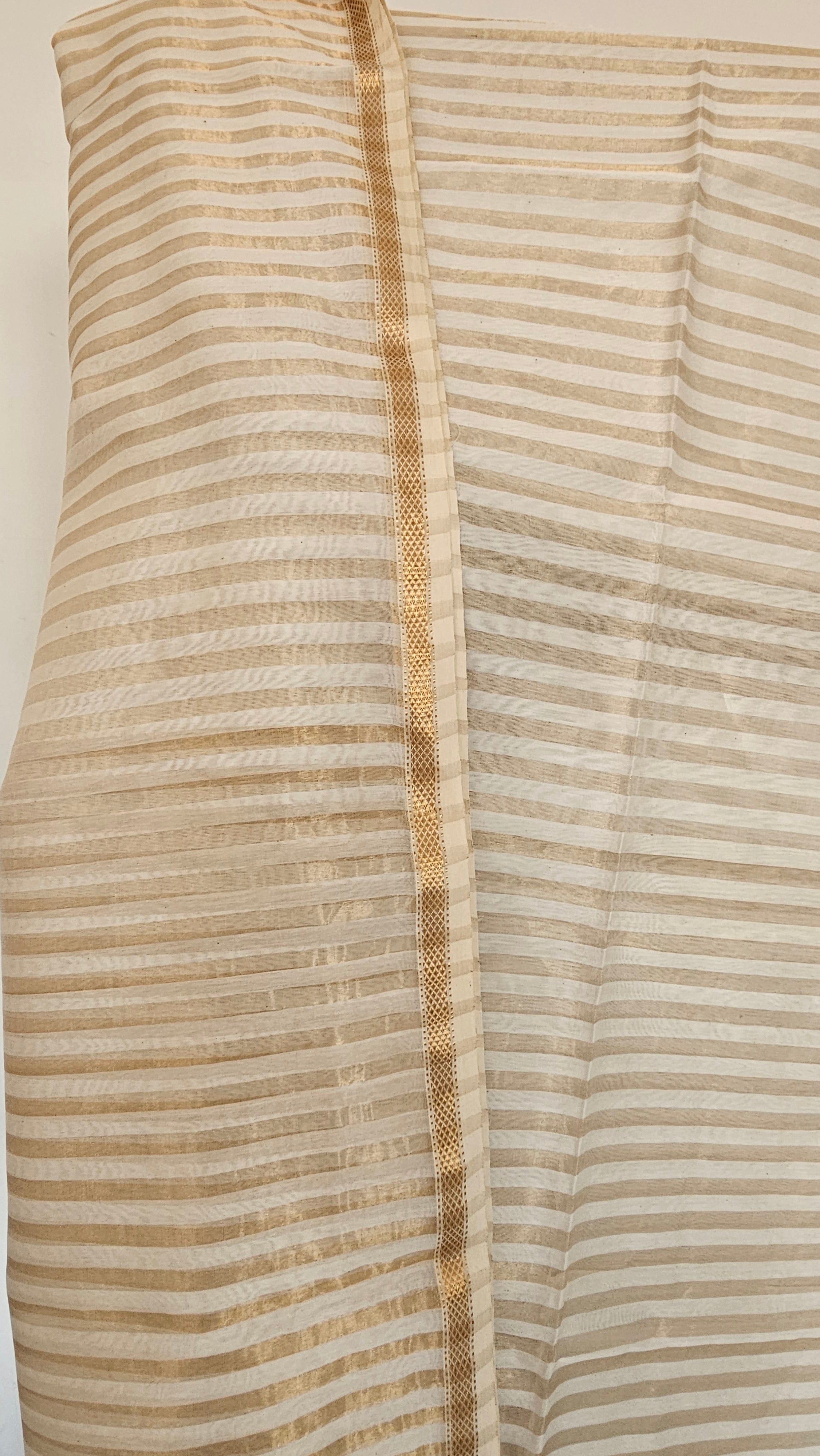 Silk/cotton  Gold Jari stripes  6.2 mtrs length  with 1 mtrs blouse