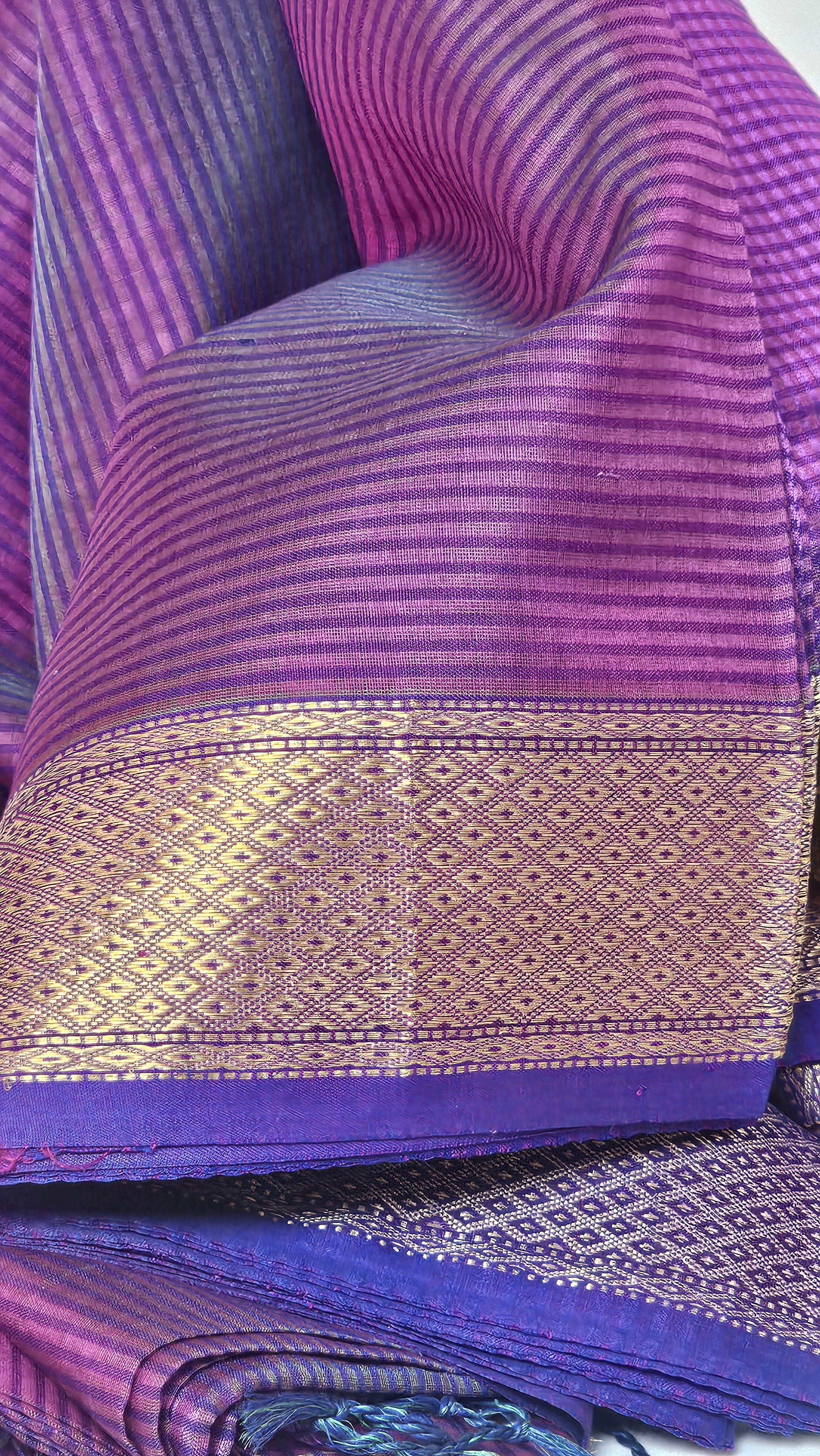 75%silk, 25% cotton garbh reshami 6.2mtrs length  with 1 mtr blouse dhoop chhaw saree