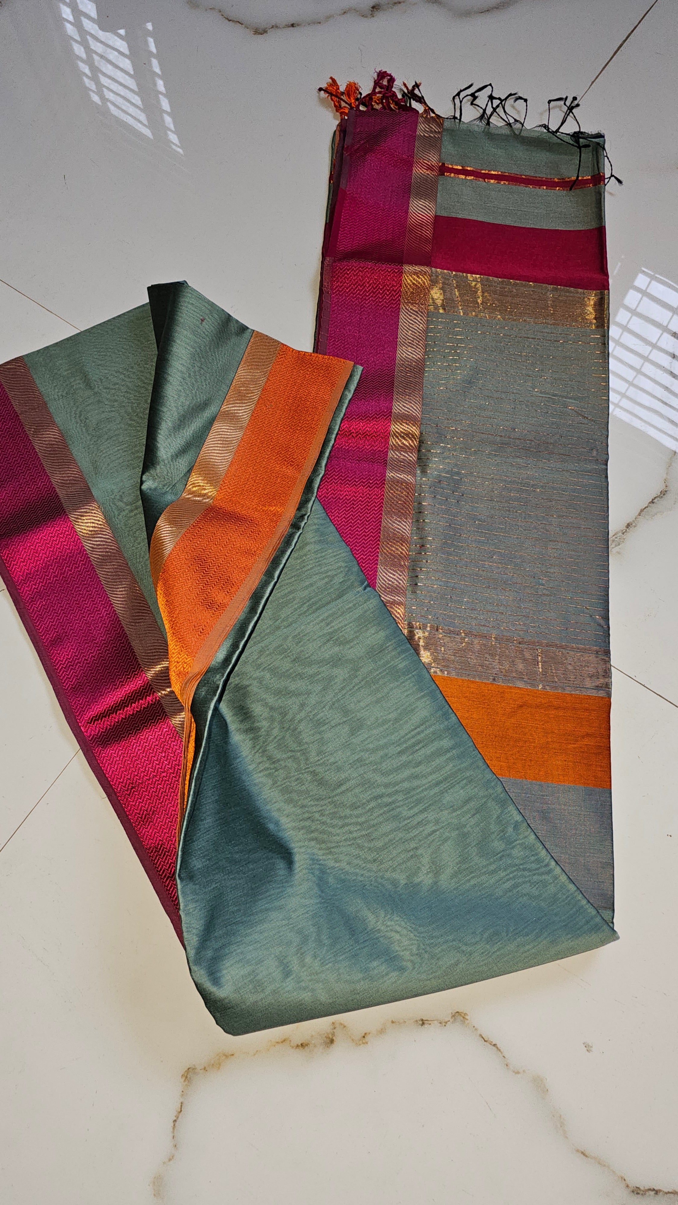 Ganga jamuna Maheshwari saree Silk/Cotton  6.2 mtrs length  with 1 mtrs blouse