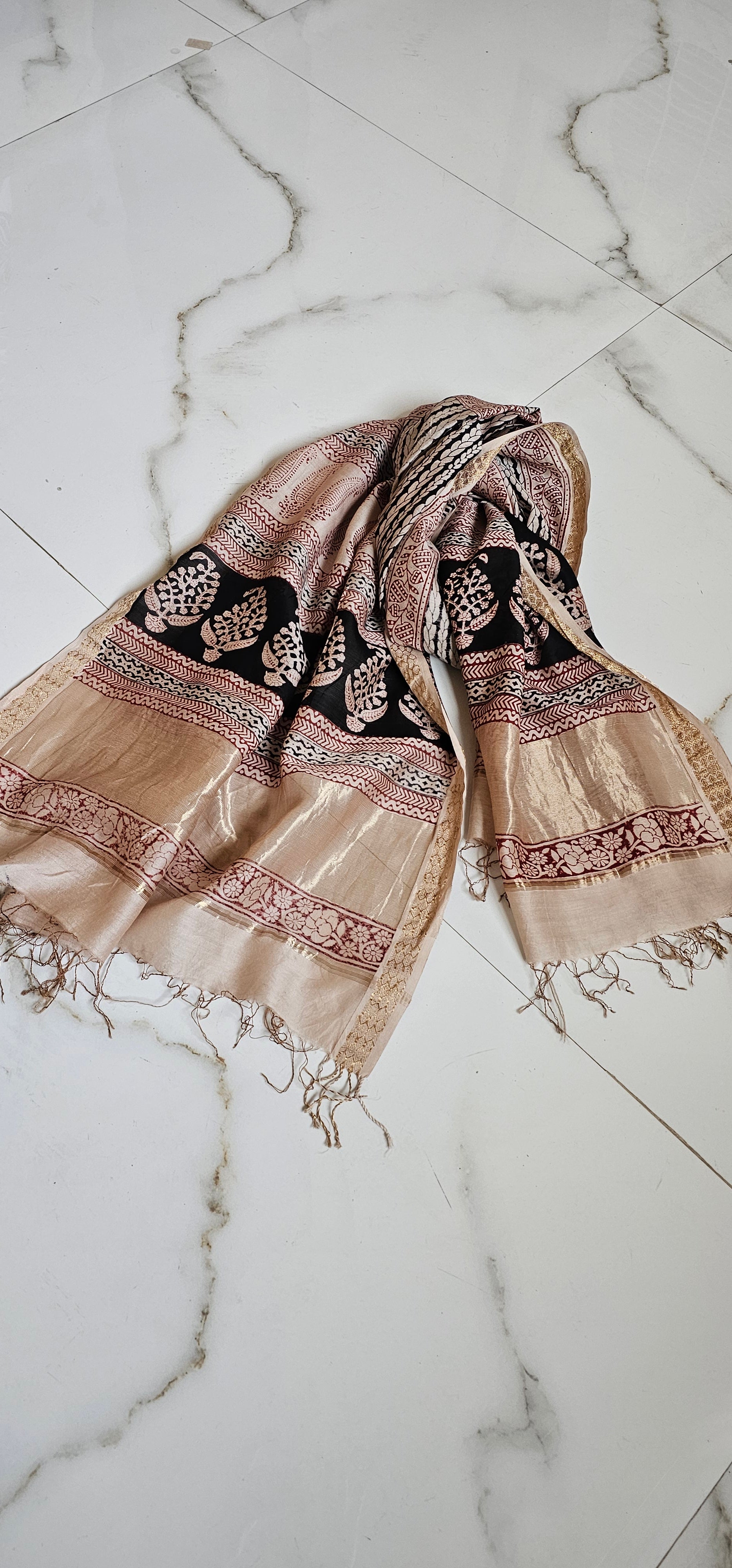 Silk/cotton  maheshwari  bhag print dupatta