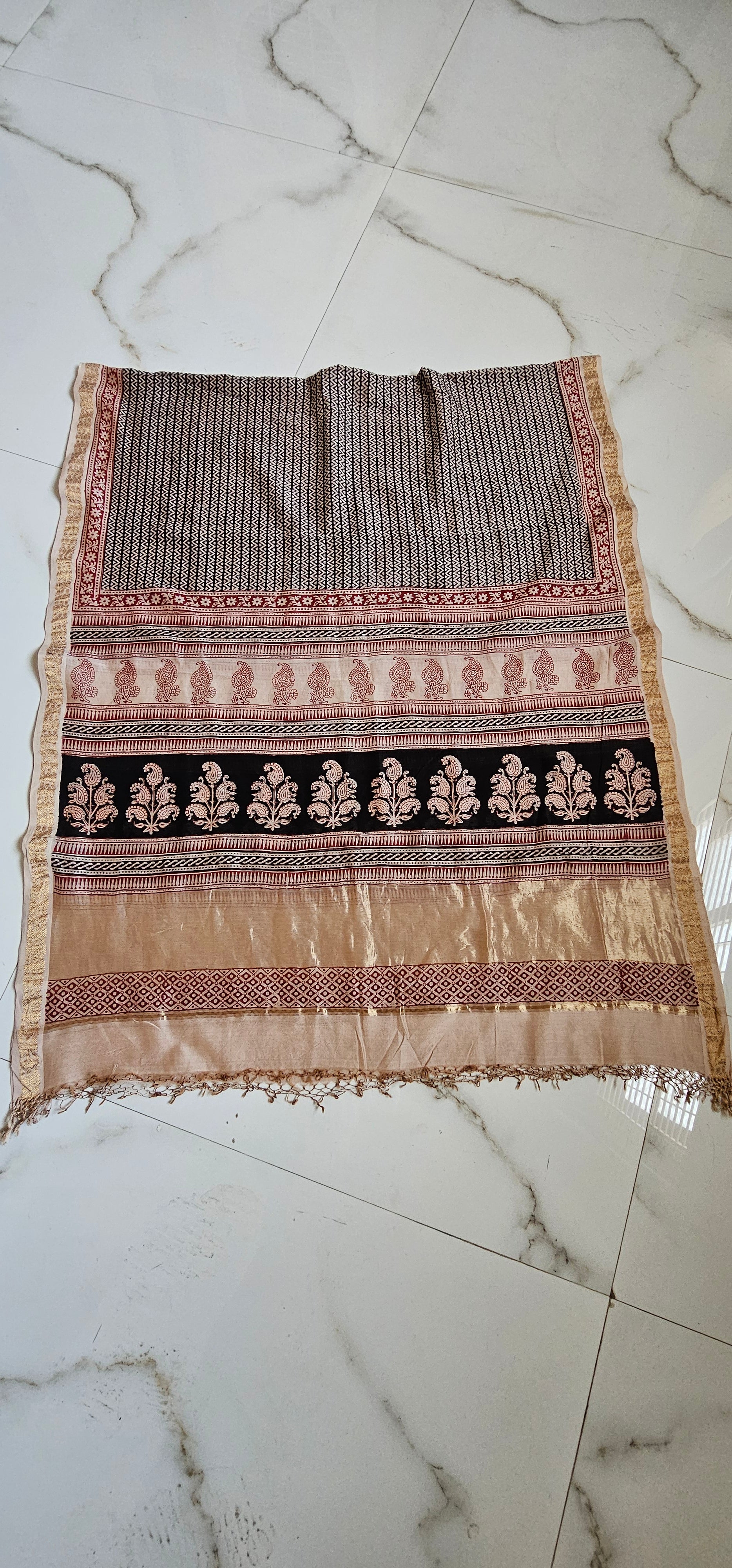 Maheshwari  silkxcotton  bagh natural dyes Hand Block print dupatta